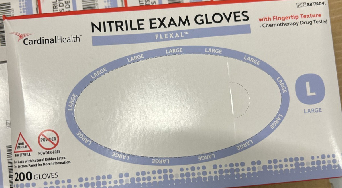 CASE OF 10 BOXES (2000 GLOVES) CARDINAL HEALTH Flexal Nitrile Exam 88TN04L LARGE