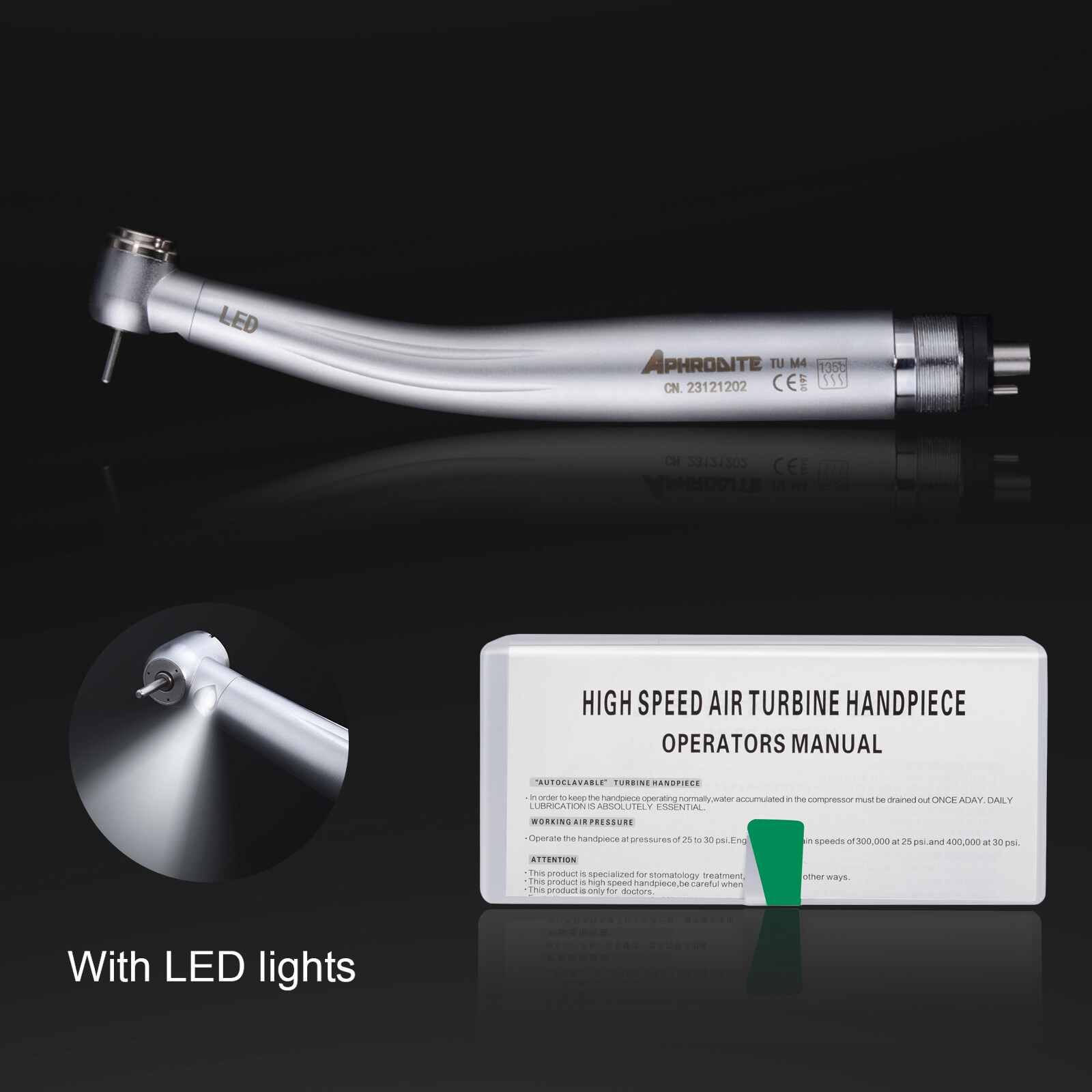 4H LED E-generator Dental Fiber Optic High Speed Handpiece Internal Triple Spray