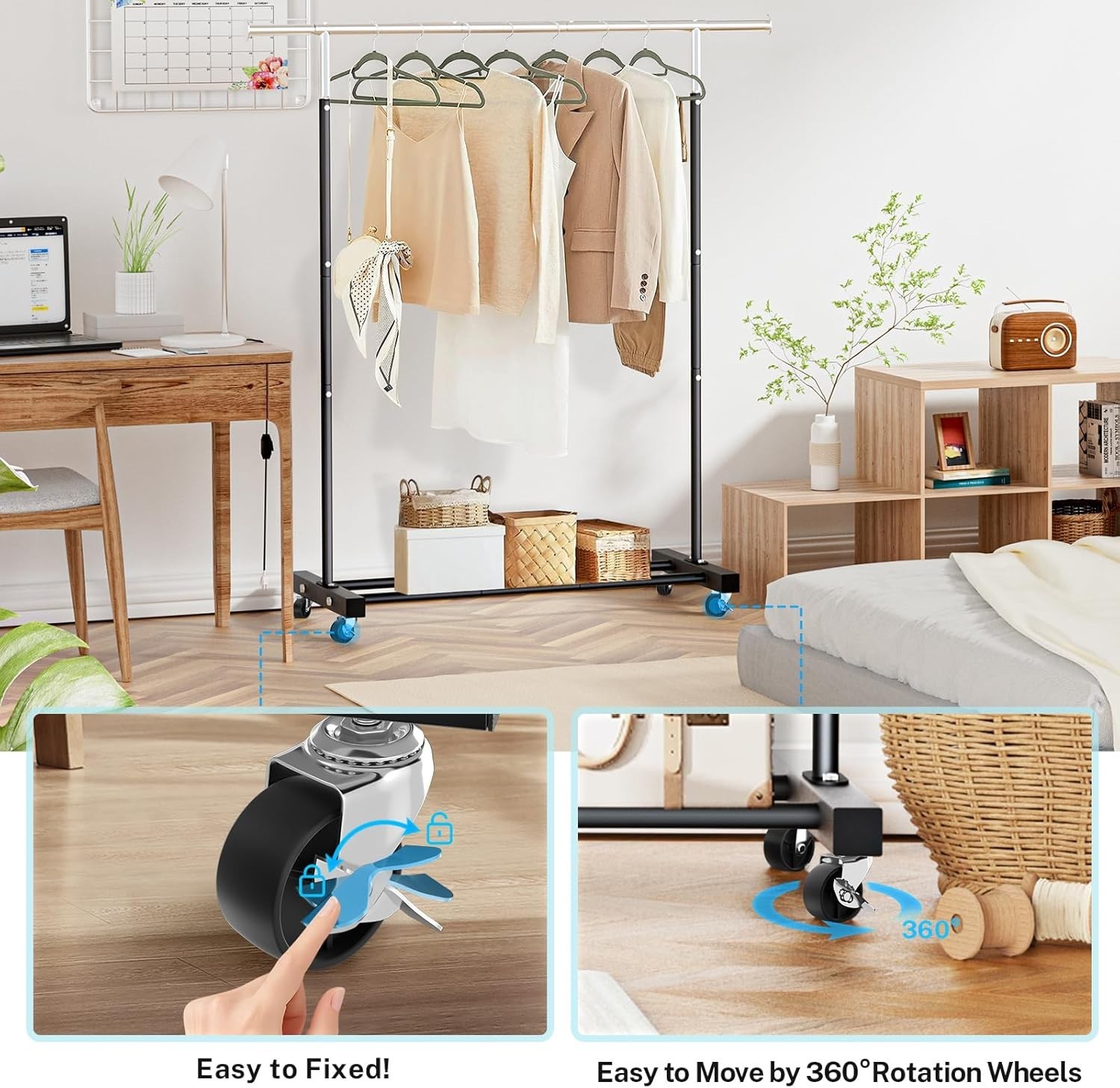 Clothing Rack Heavy Duty Rolling Garment Rack with Wheels for Hanging Clothes