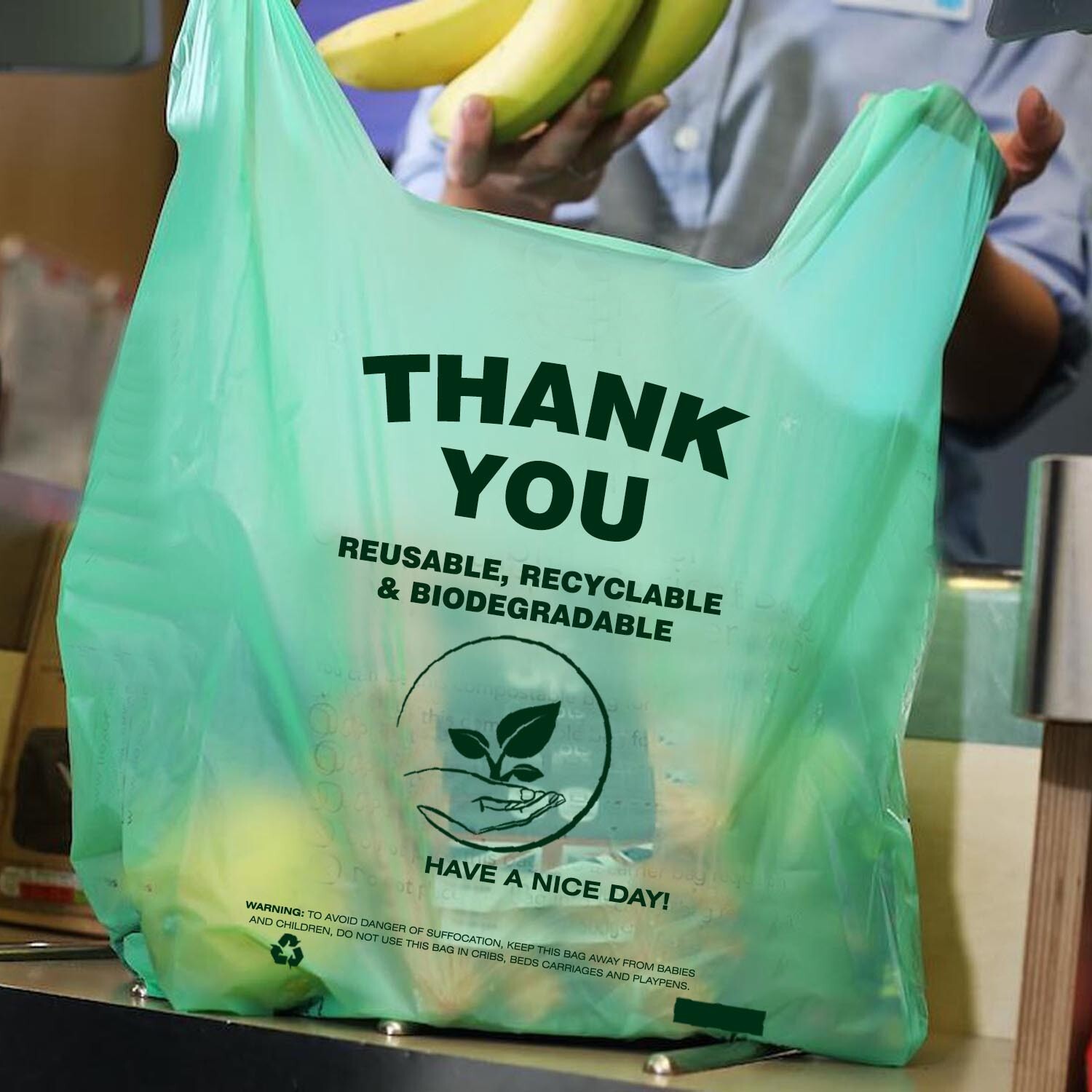 Biodegradable Thank You Carry-Out Bags 11.5×6.5×22 Shopping Bags T-Shirt Bags