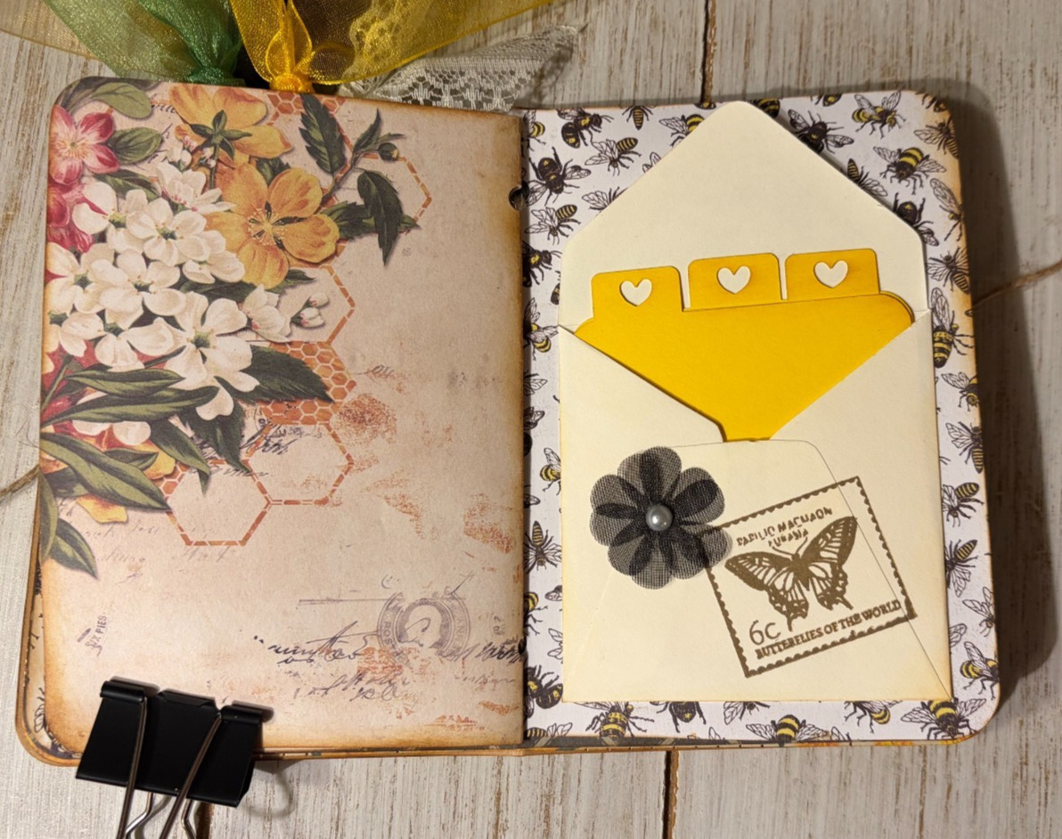 Junk Journal Handmade Booklet Book Vintage “Honey Bees” Pockets, Ephemera