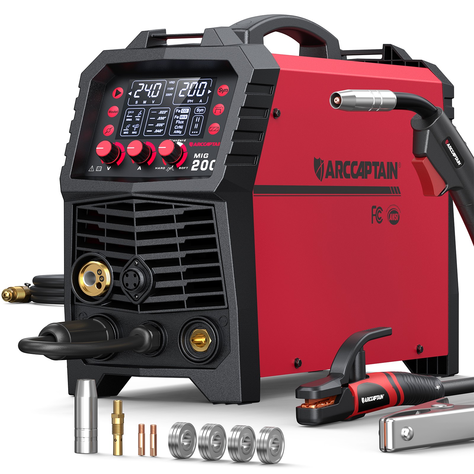 ARCCAPTAIN MIG Welder 200Amp 6 in 1 Aluminum LED Display 110V/220V Multi Process