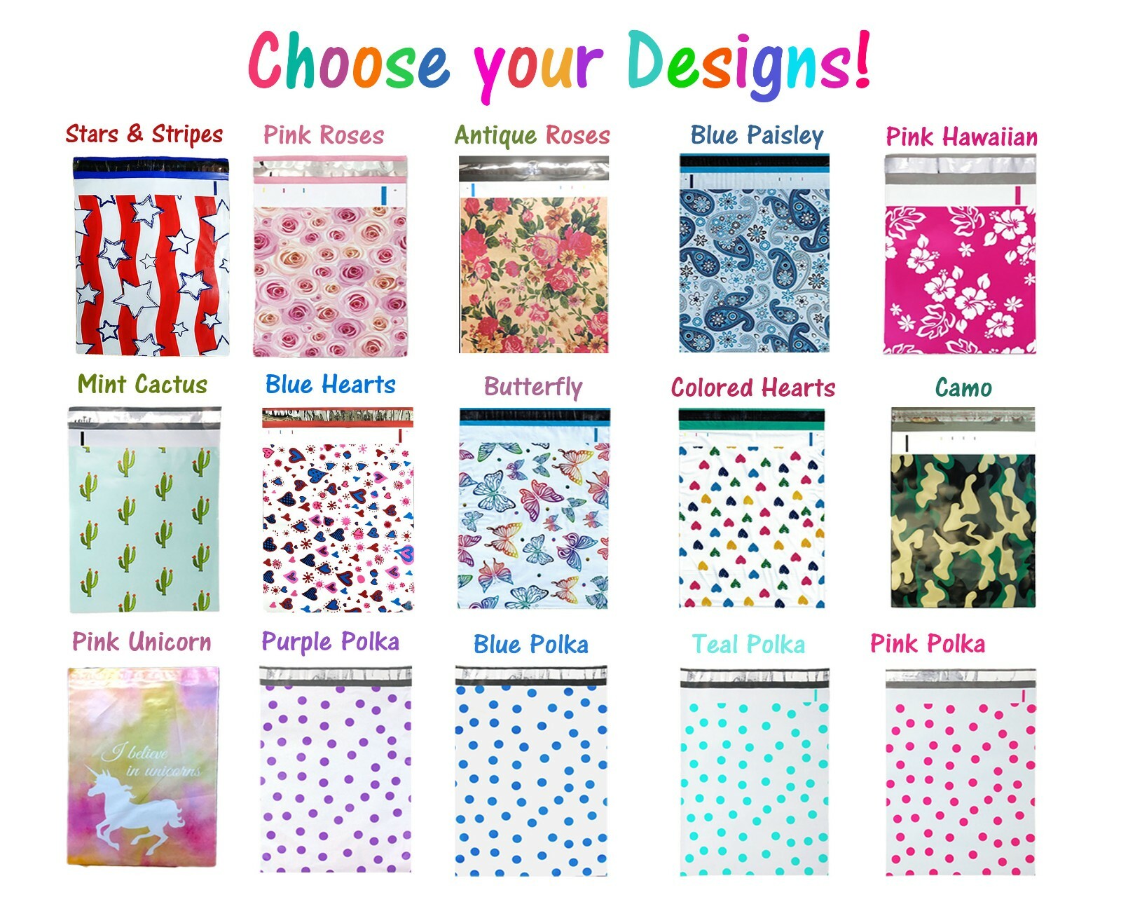 (20-200Pack) 10″ x 13″ Designer Prints FLAT POLY Mailers Business Ship Envelopes