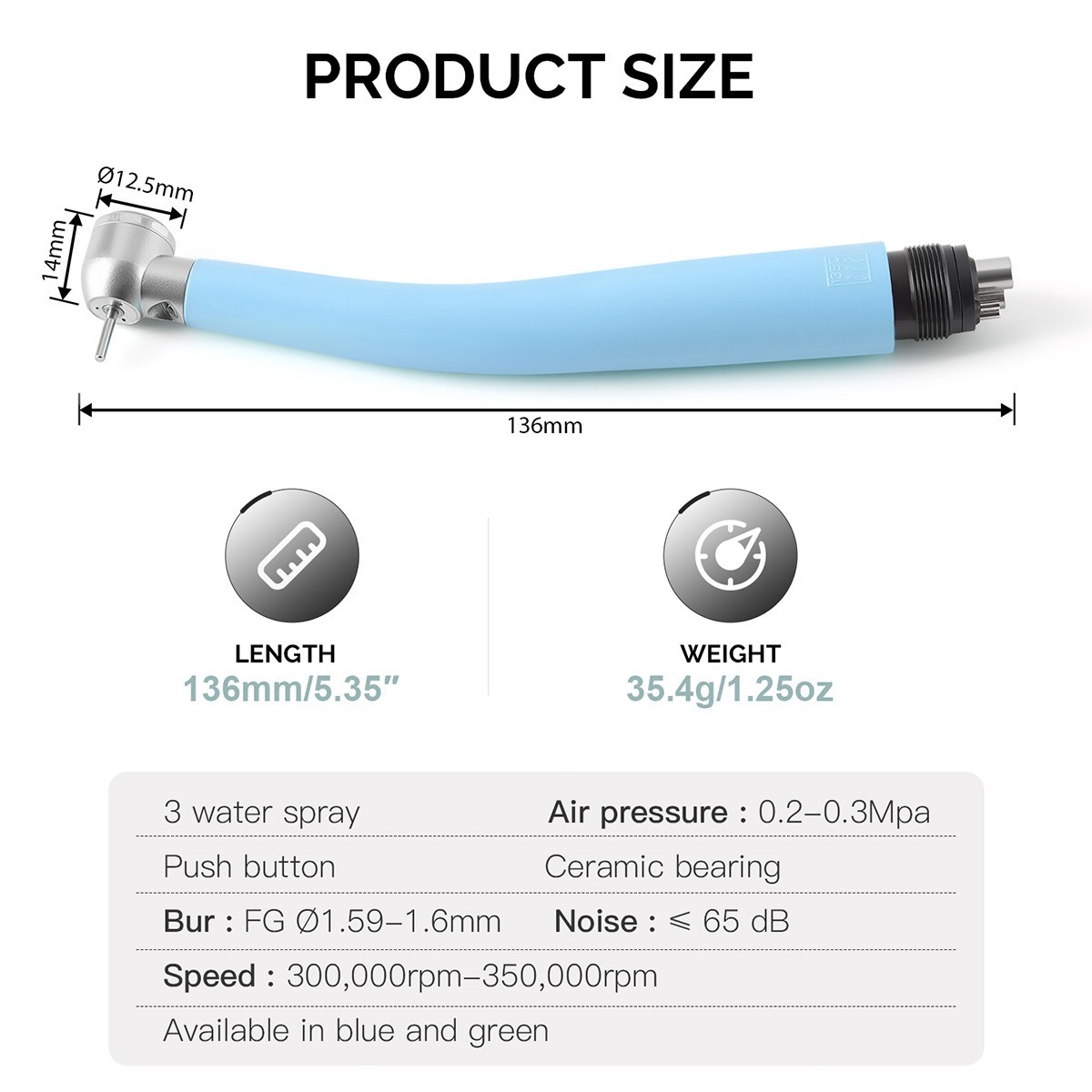 AZDENT Dental Plastic E-generator LED High Speed Handpiece 3 Spray 2/4Hole Green