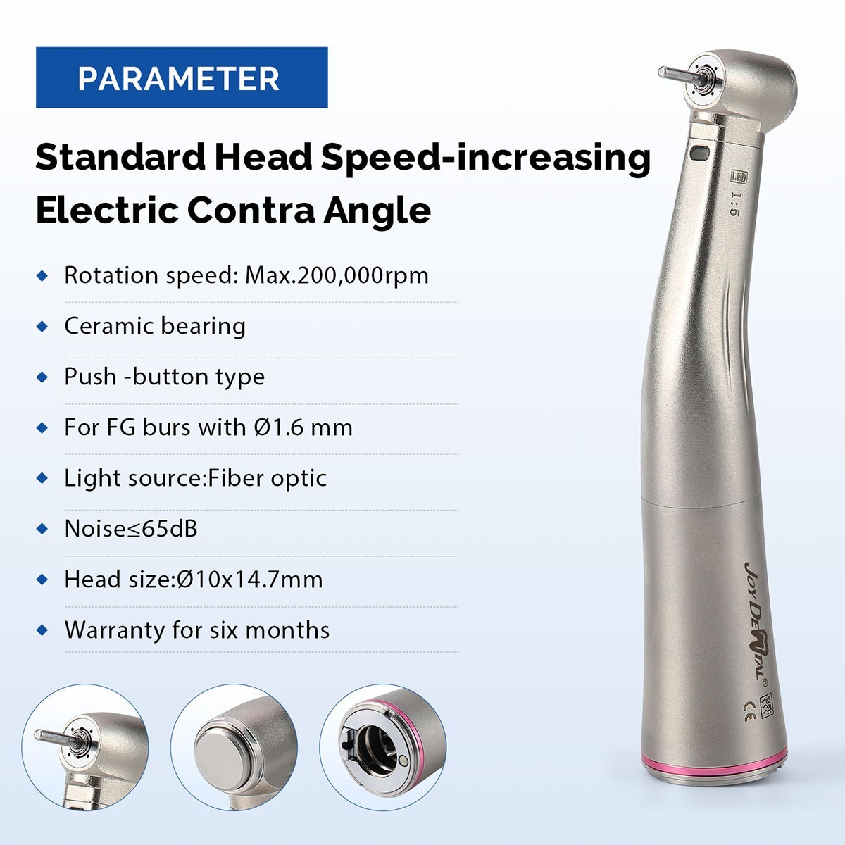 Dental Electric LED Standard 1:5 Fiber Optic Contra Angle Handpiece High Speed