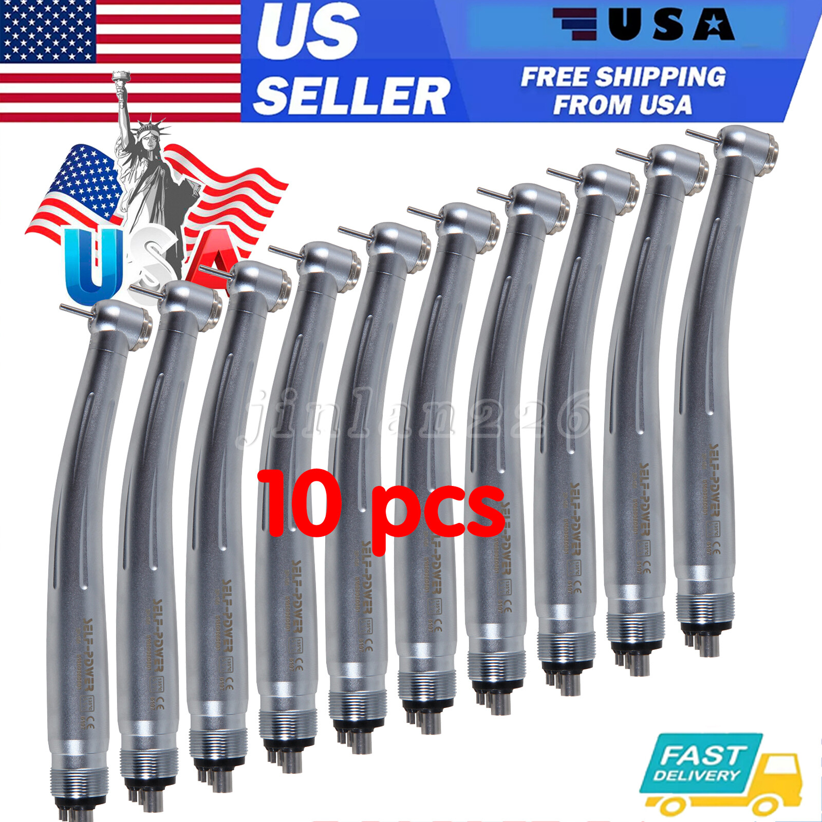 10 packs USA Dental High Speed Handpiece Push Standard Head 4Holes Turbine