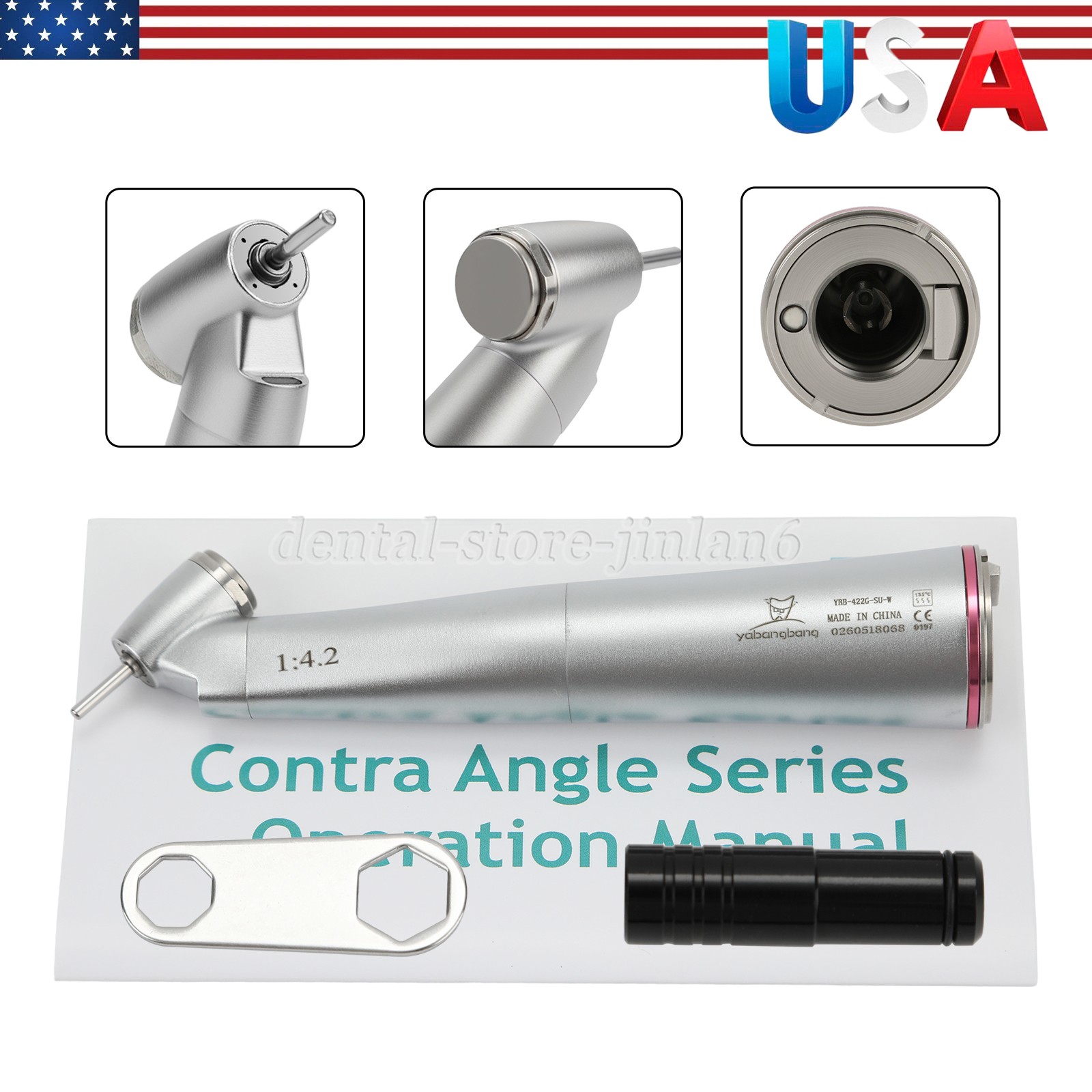 Dental Optic Fiber LED 1:4.2 Increasing Handpiece 45°Angle Head External Channel