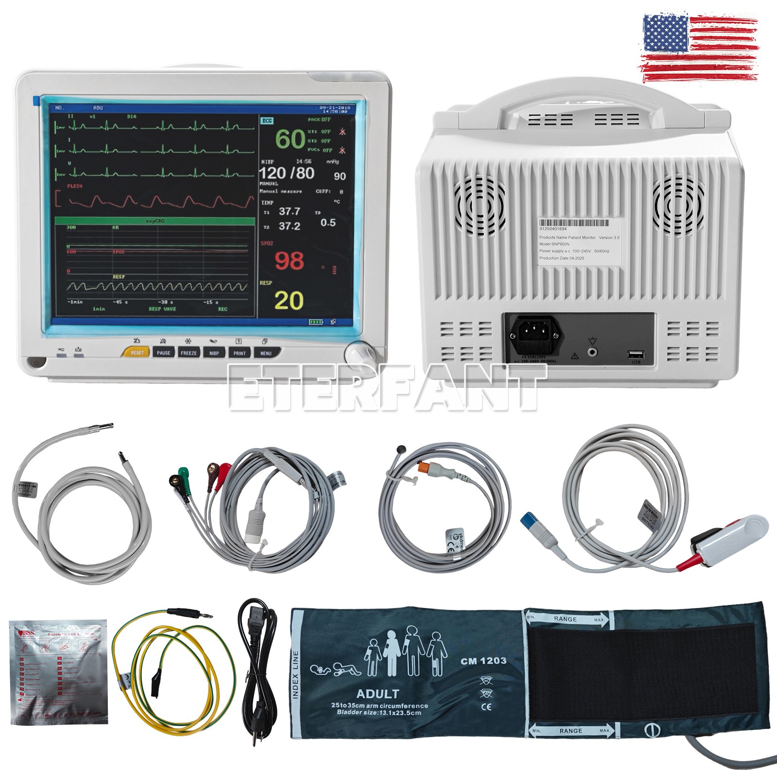 12″ Patient Monitor ICU CCU Vital Sign For Hospital ECG NIBP RESP TEMP SPO2 PR