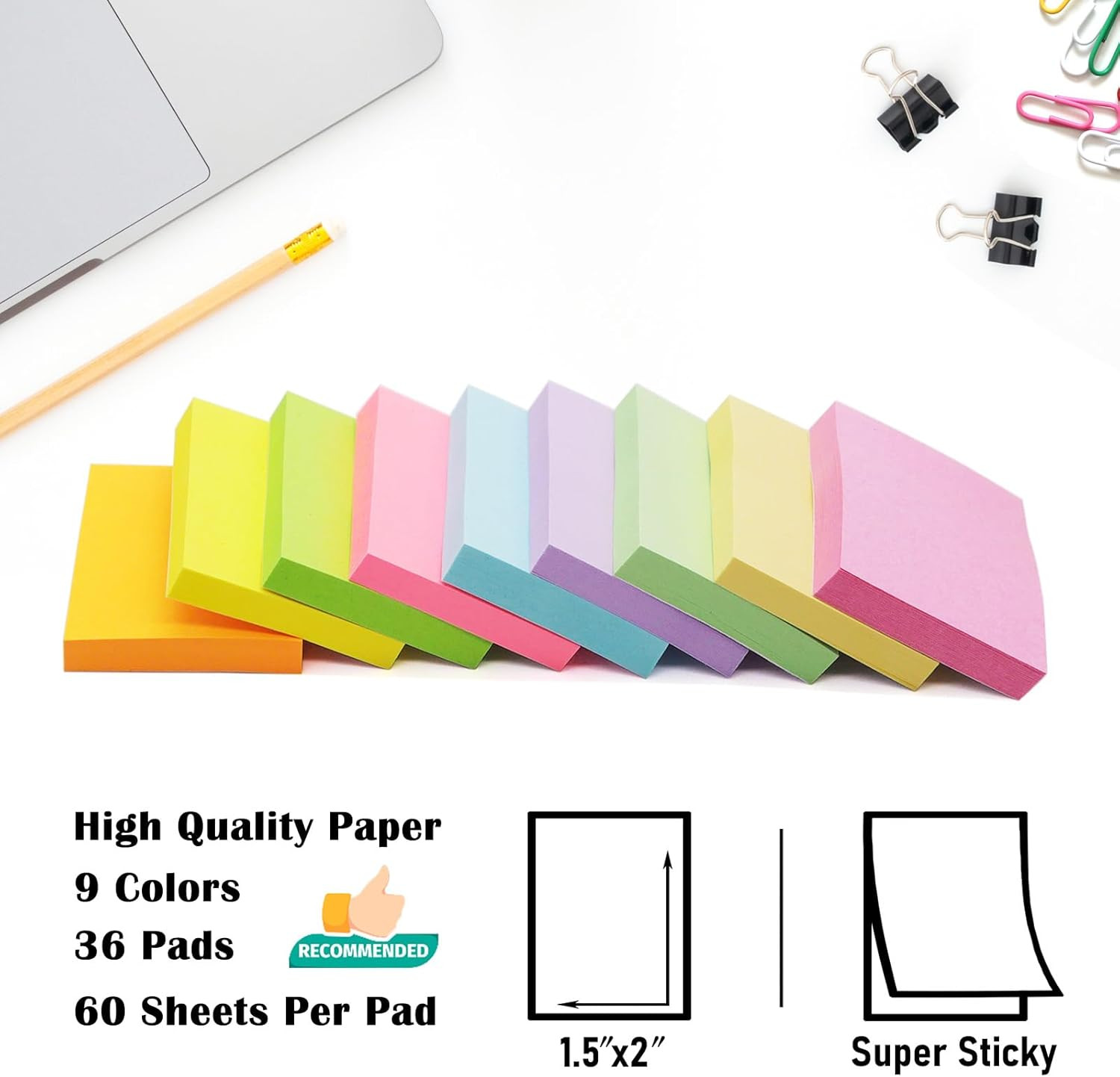1.5×2 Inch Sticky Notes 36 Pads 2160 Sheets Pastel