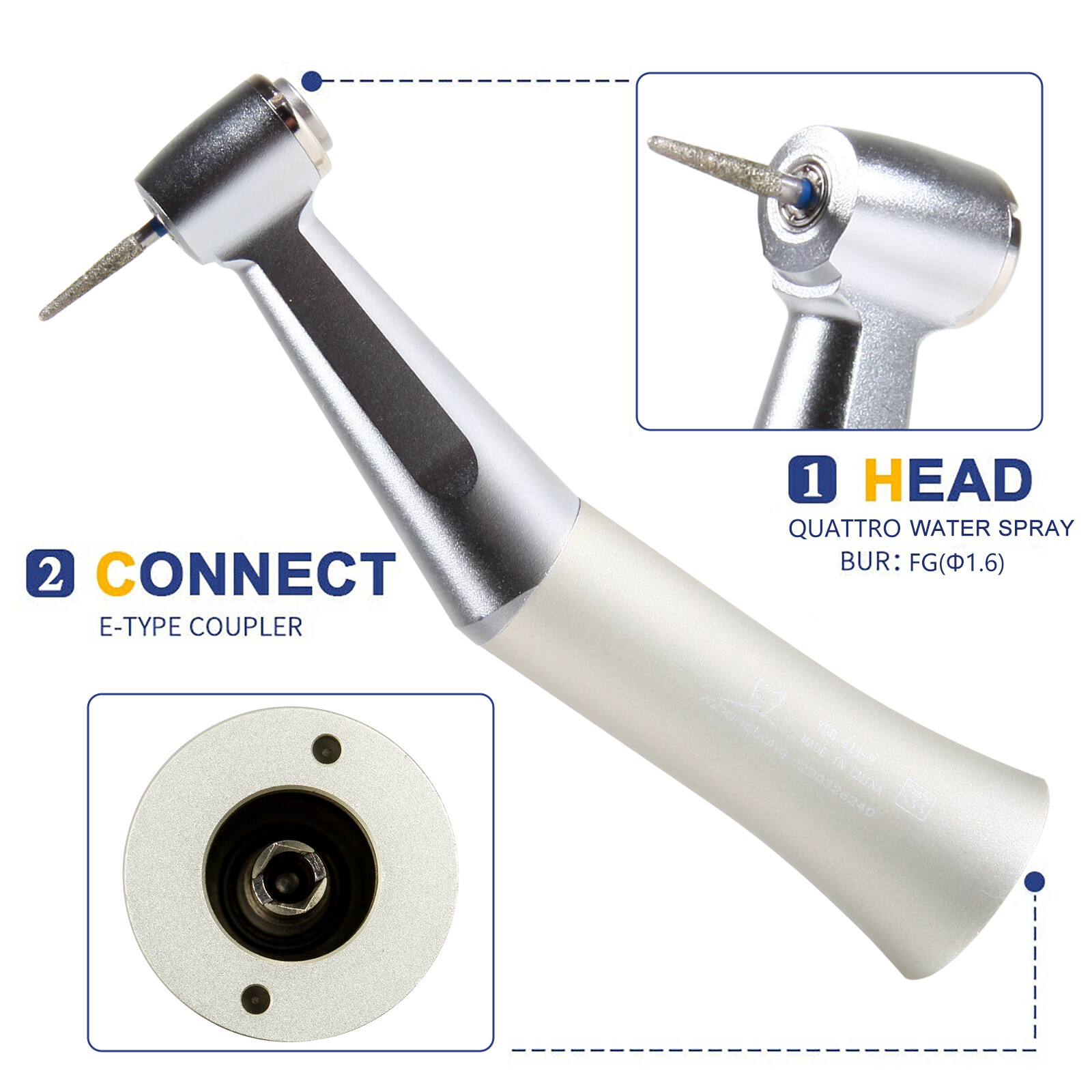 NSK Style Dental Slow/Low Speed Push Contra Angle Handpiece Fit FG 1.6mm Burs