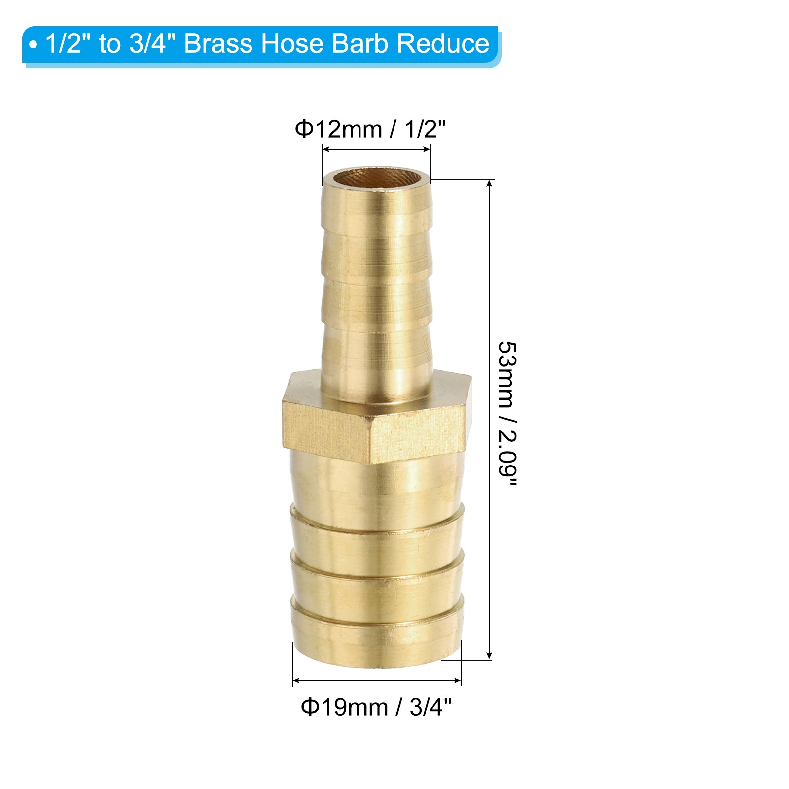 2 Pack 1/2″ to 3/4″ Brass Hose Barb Reducer with 4 Clamps