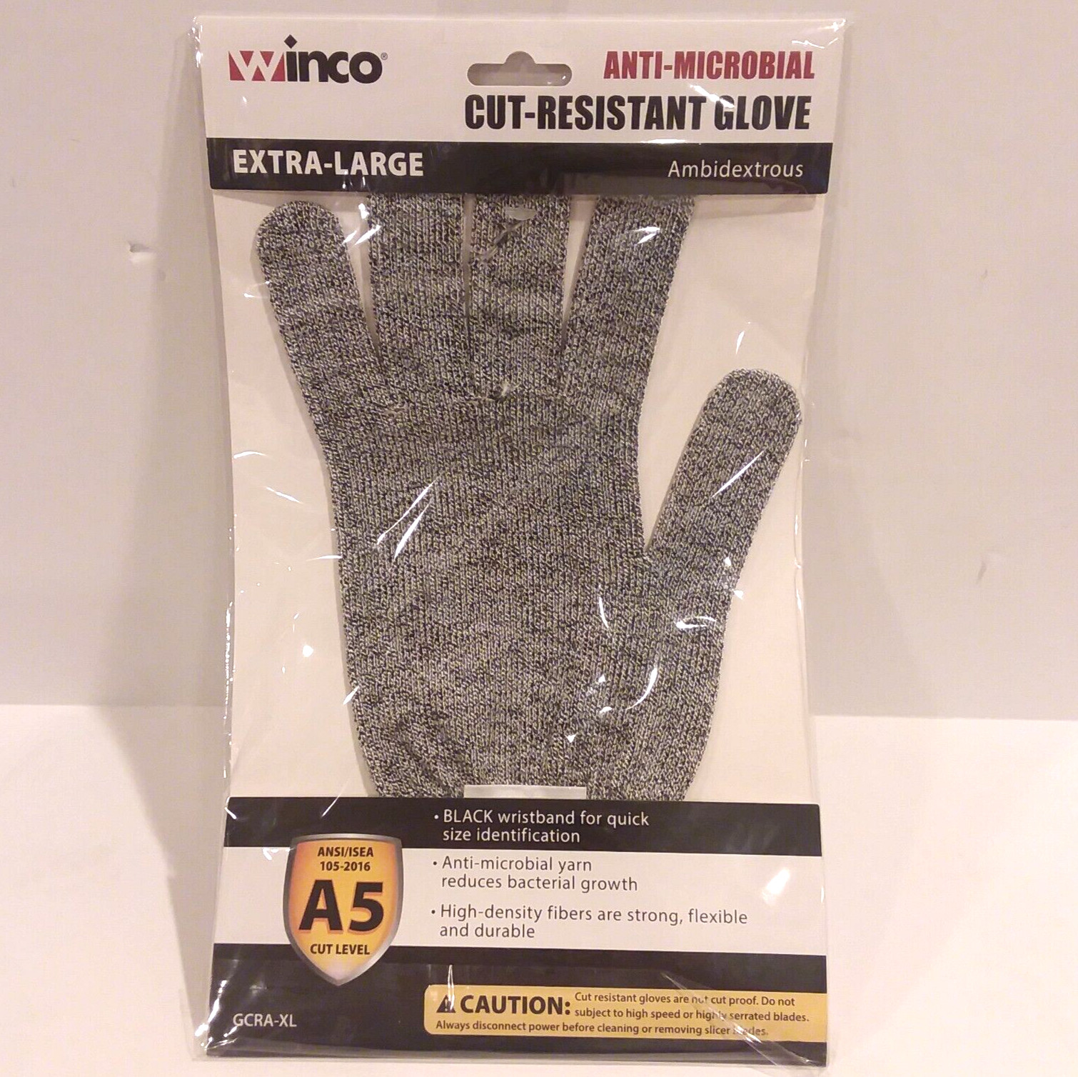 Winco Protective Cut Resistant Glove Level A5 Anti Microbial GCRA-XL EXTRA LARGE