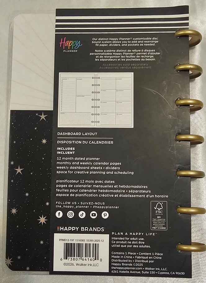 2026/2027 Happy Planner Eternal Stars Mini Dashboard Layout Planer