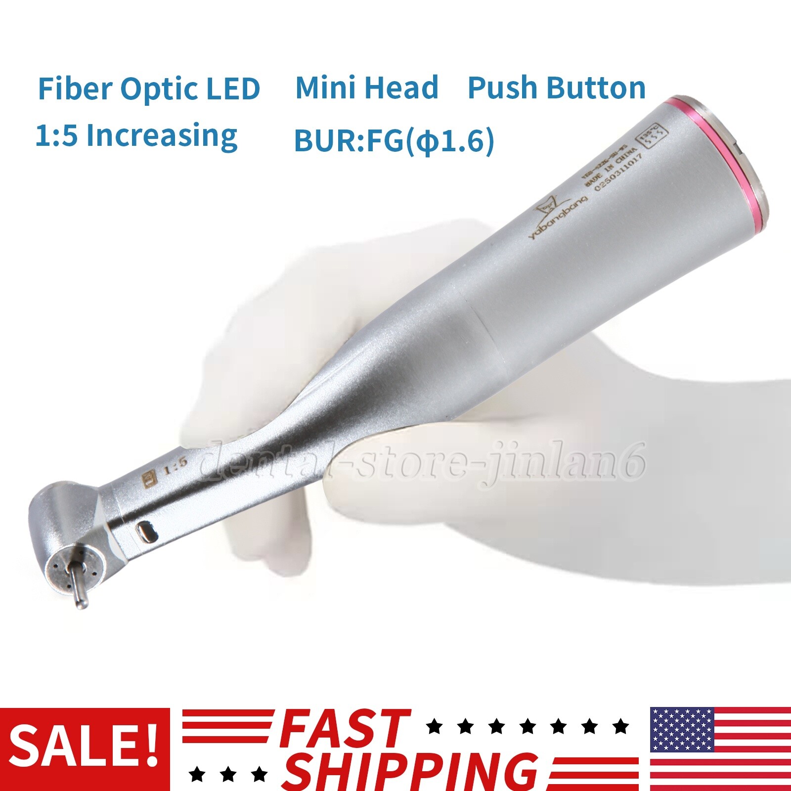 NSK Ti-MAX X95L Style Dental 1:5 LED Fiber Optic Contra Angle Handpiece Red Ring
