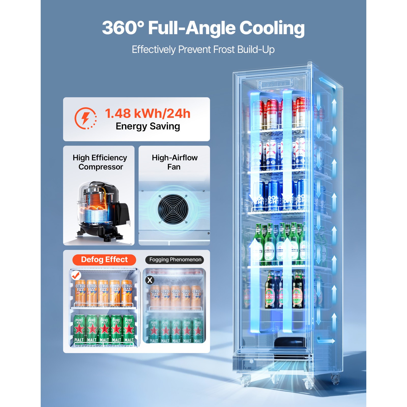 Uimoso Commercial Upright Beverage Cooler with 6.9 Cu.Ft Capacity
