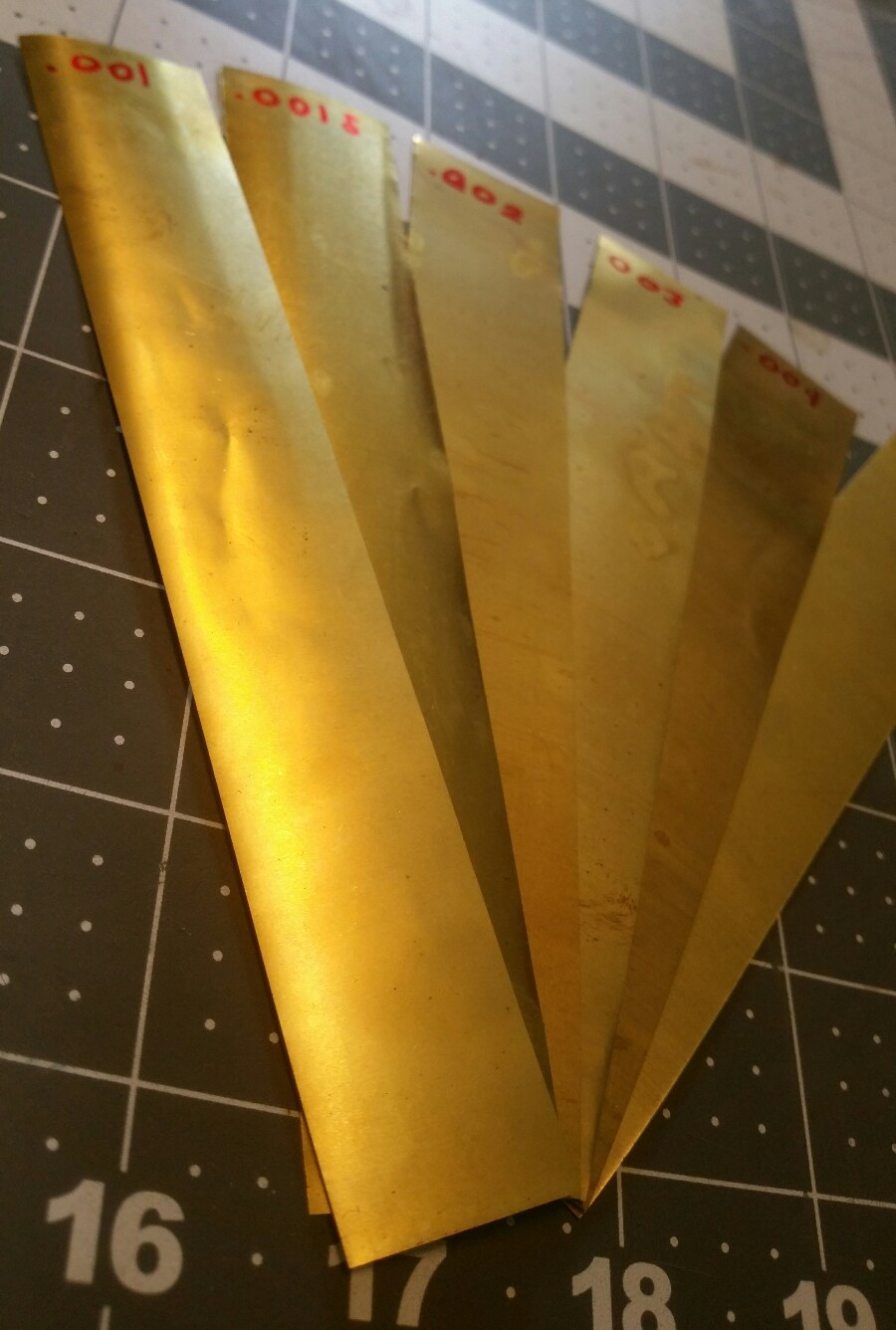 Brass Shim Stock Assortment 0.001 0.0015 0.002 0.003 0.004 0.005 1″x6″ LOT OF 6