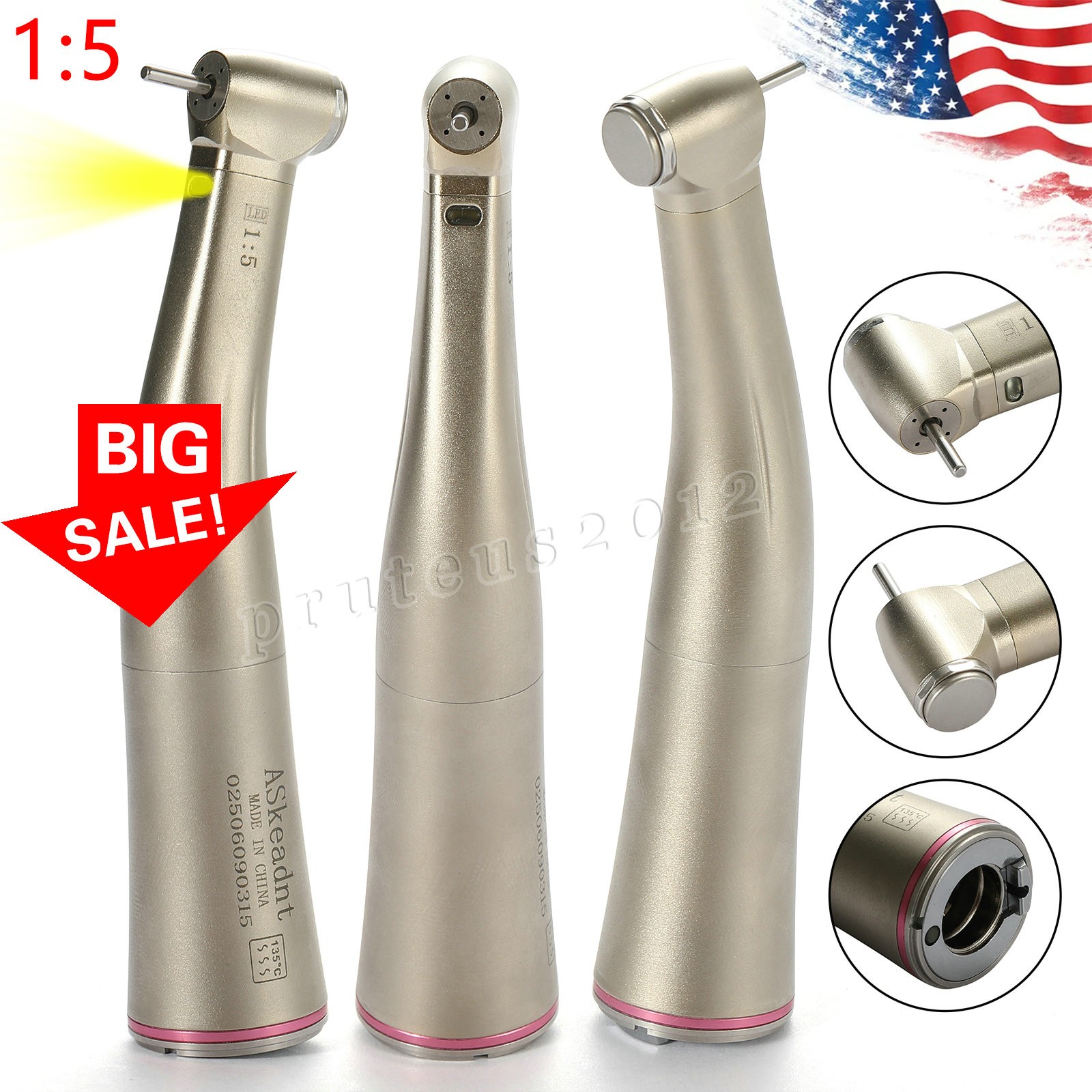 LED Dental Electric Handpiece 1:5 Contra Angle Fiber Optic High Speed