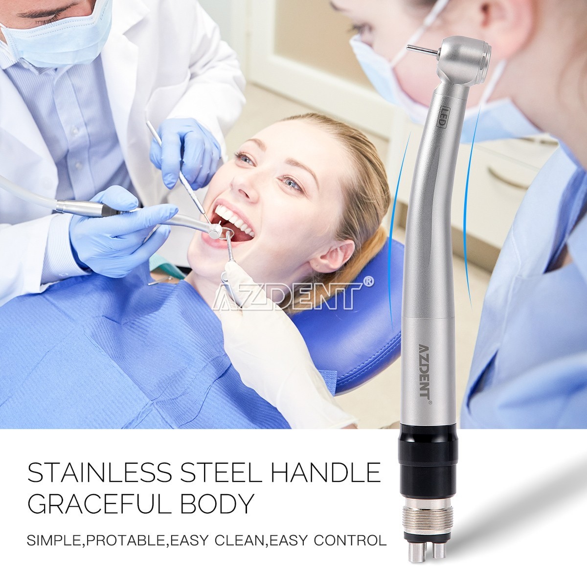 AZDENT Dental LED E-generator High Speed Handpiece With 4 Hole Quick Coupler