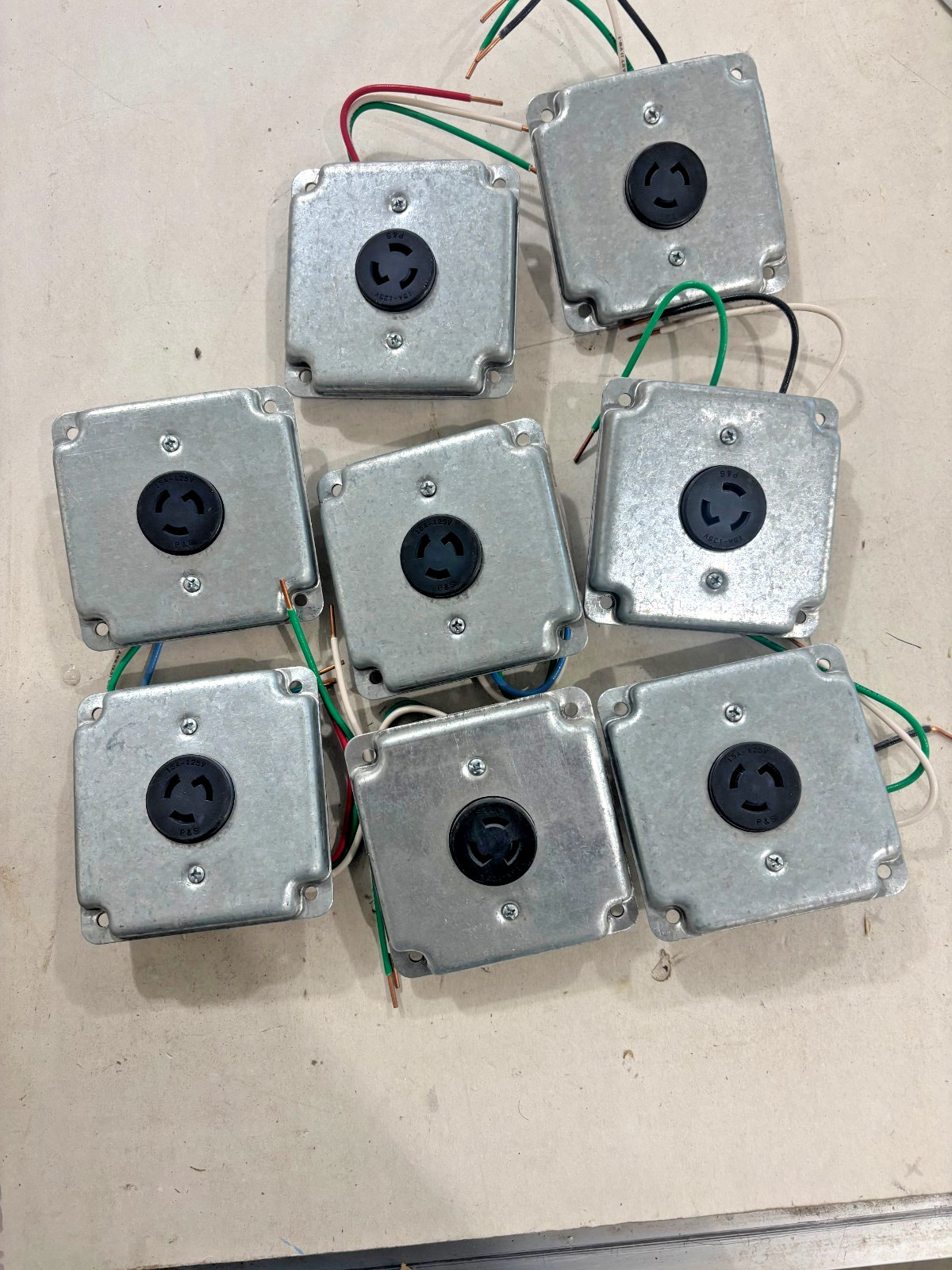 Lot of 8 – P&S L5-15R, 15A 125V Turn-Loc Single Receptacle with Steel Cover