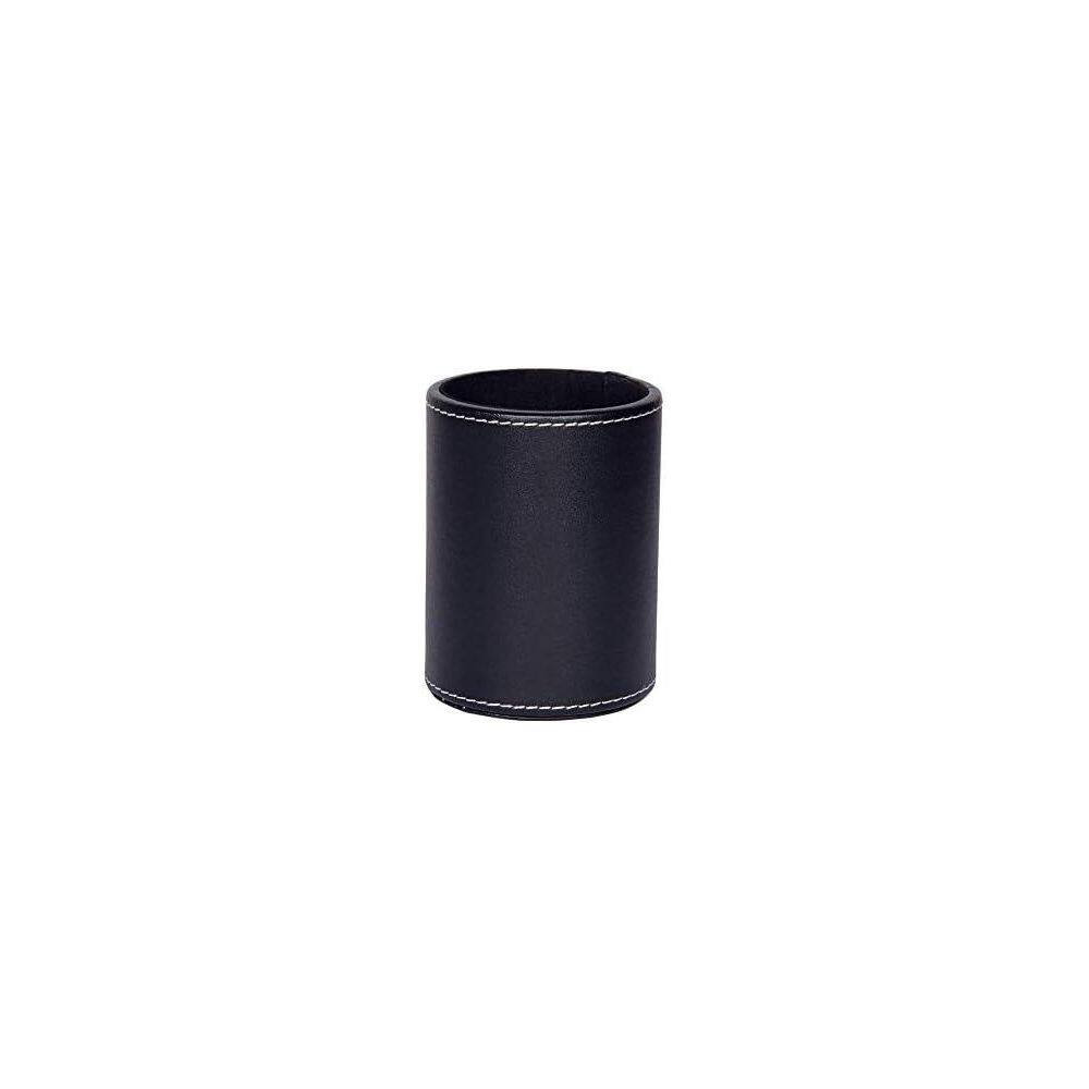 1-Piece Black PU Leather round Desk Organizer Pen Cup Holder Stand with Stitched