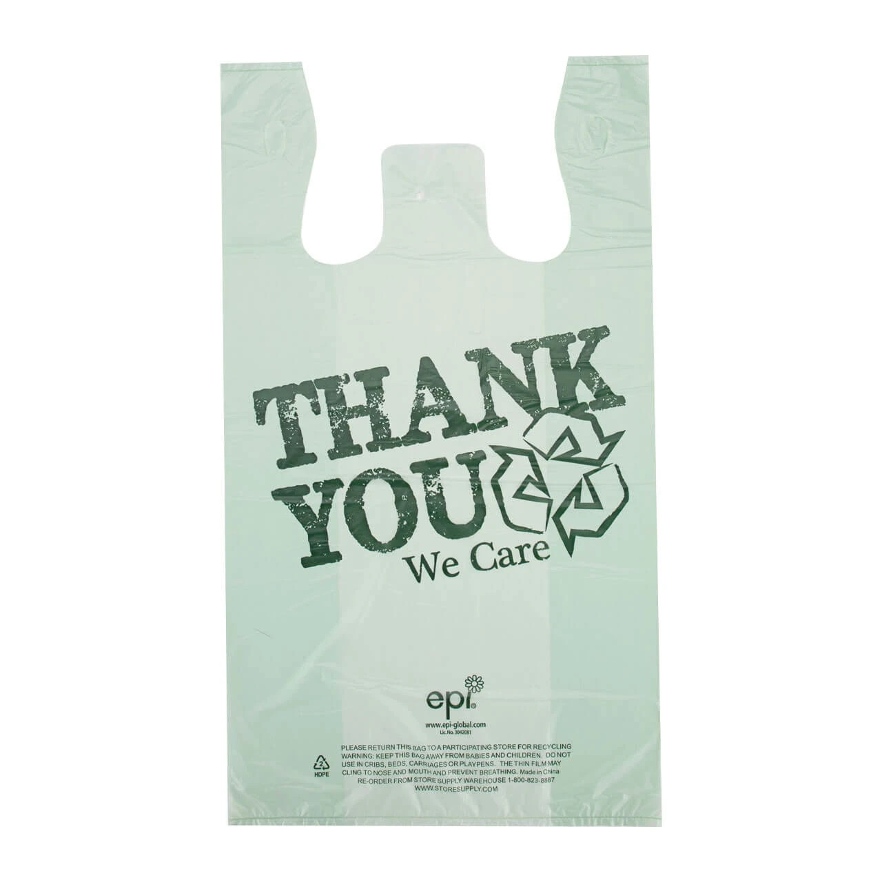 Plastic T-Shirt Bags 3000 Shopping Retail 11 ½ x 6 x 21 Recycled Thank You Green