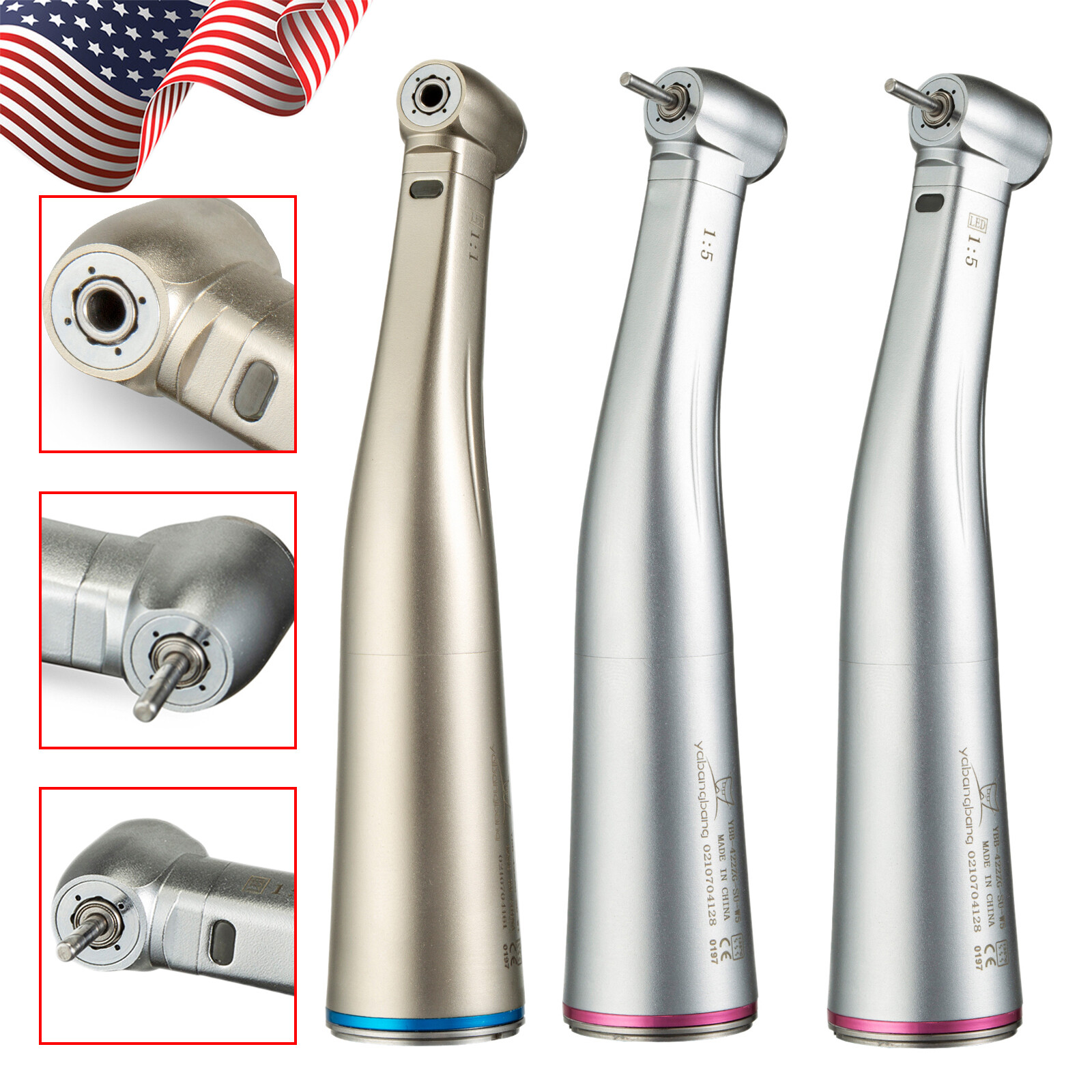 Dental 1:5 Increasing Contra Angle Optic LED Handpiece Fit NSK Electric Motor cw