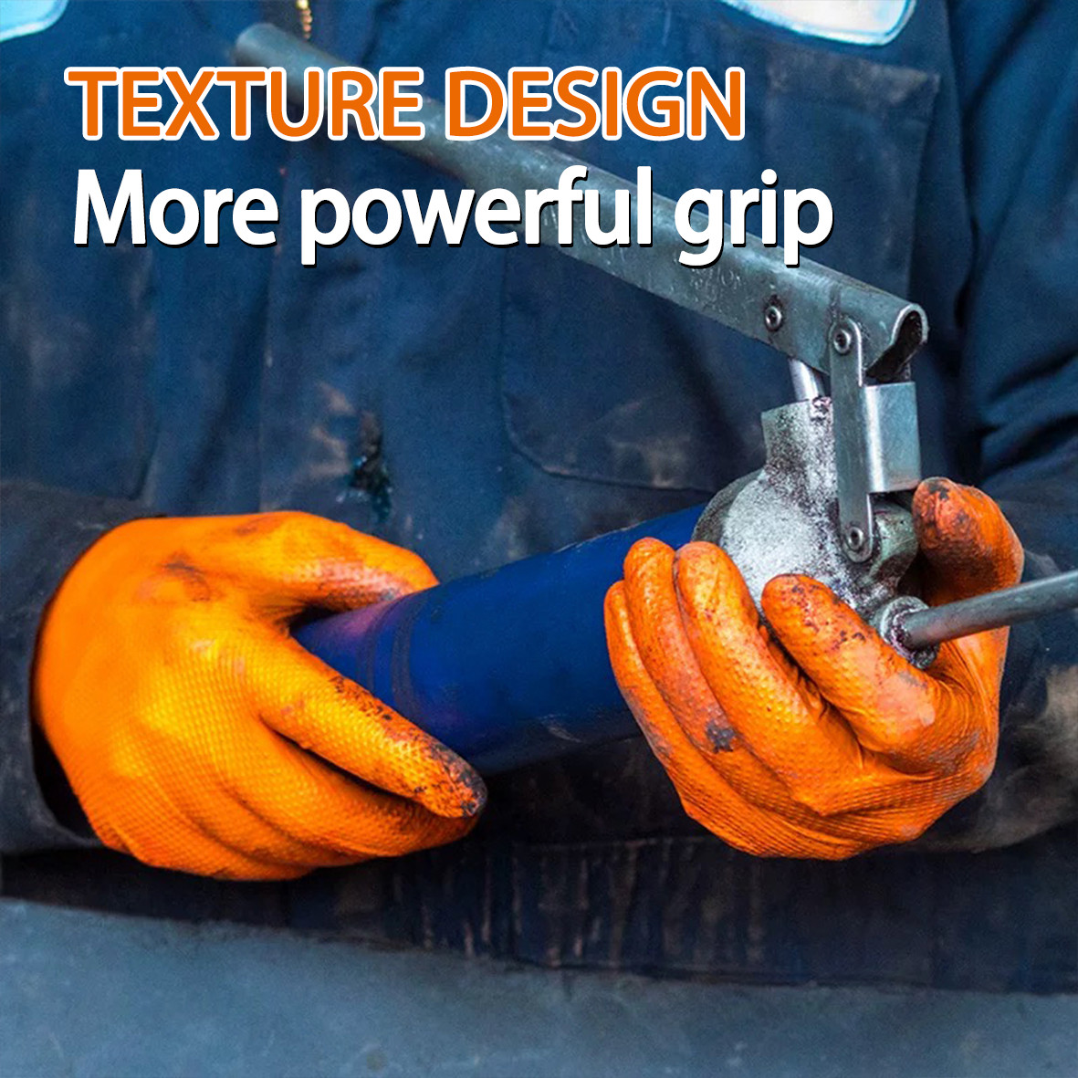 Heavy Duty 8mil Orange Nitrile Gloves Diamond Textured Powder Free Industrial