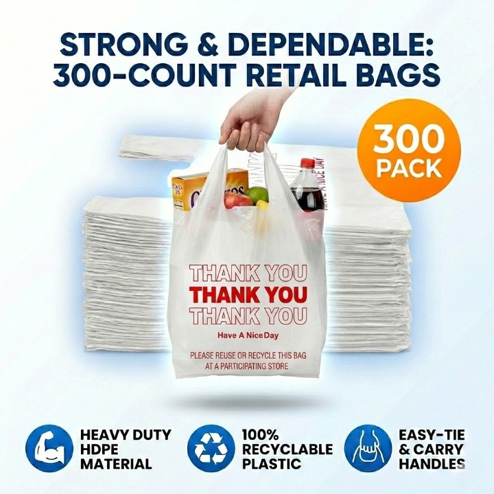 300 Plastic Shopping Bags Thank You Grocery Handles Retail Bulk 11x6x21
