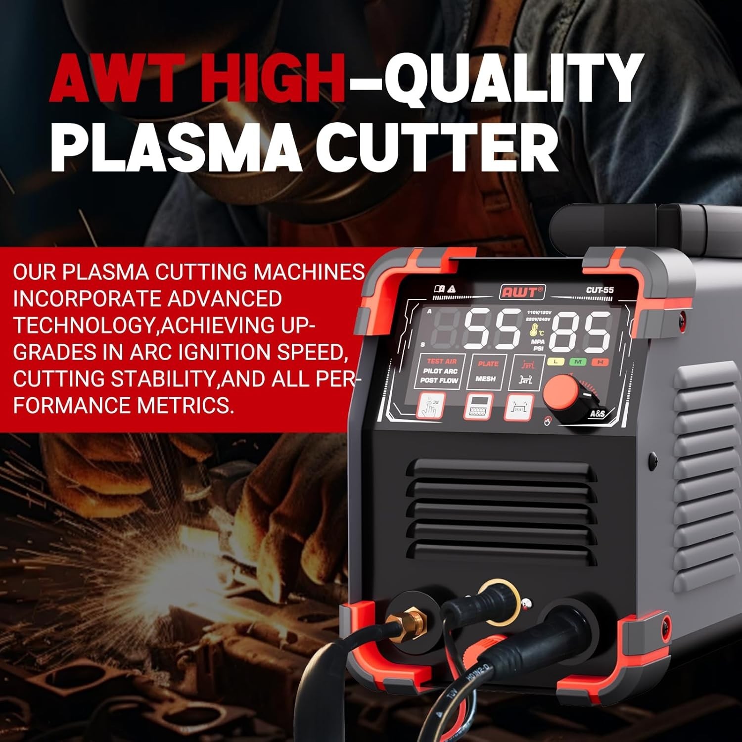 AWT 55A Plasma Cutter Non-Touch Pilot ARC HF Air Plasma Cutting Machine