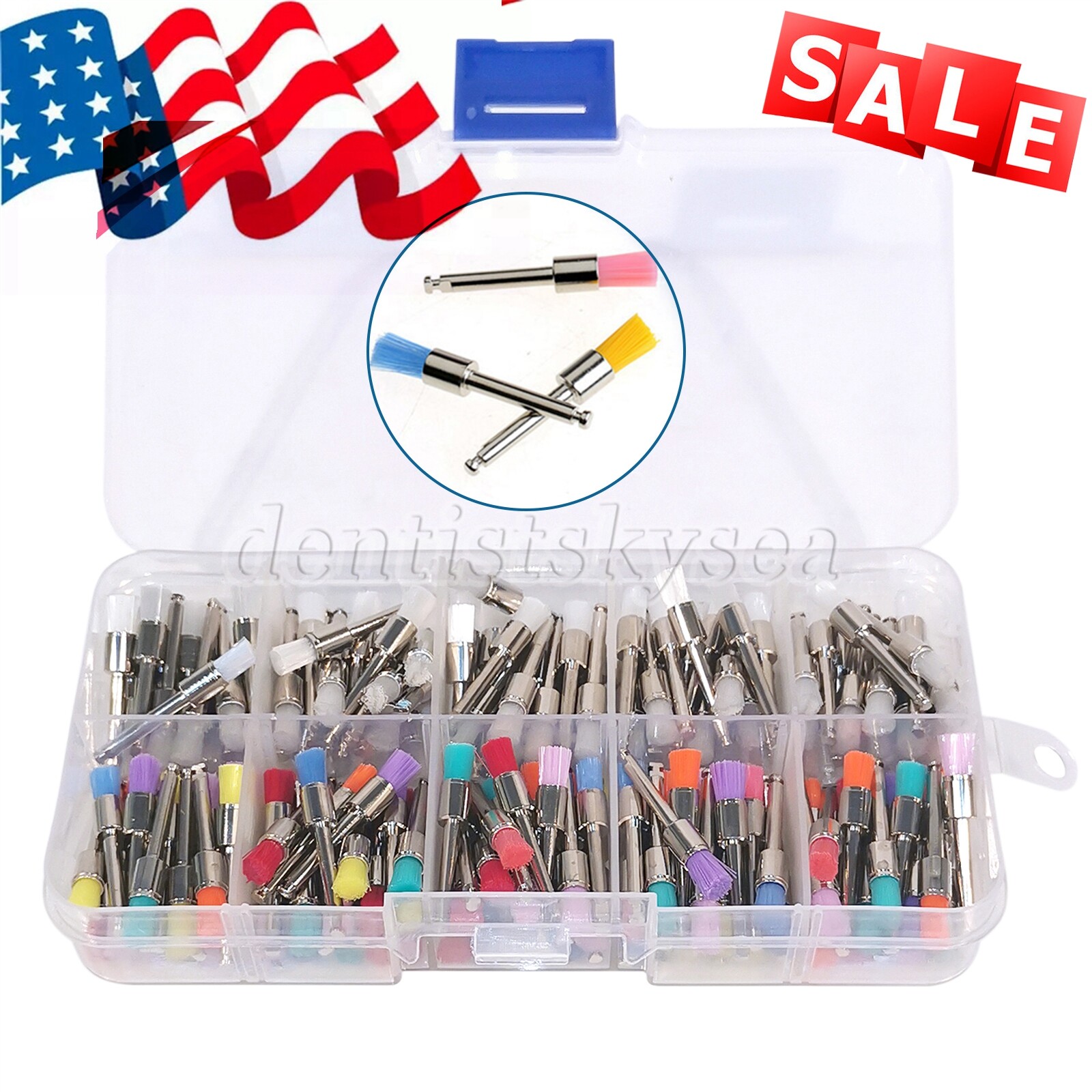 200-2000PCS Dental Nylon Polishing Flat Latch Polisher Prophy Brush Disposable Y