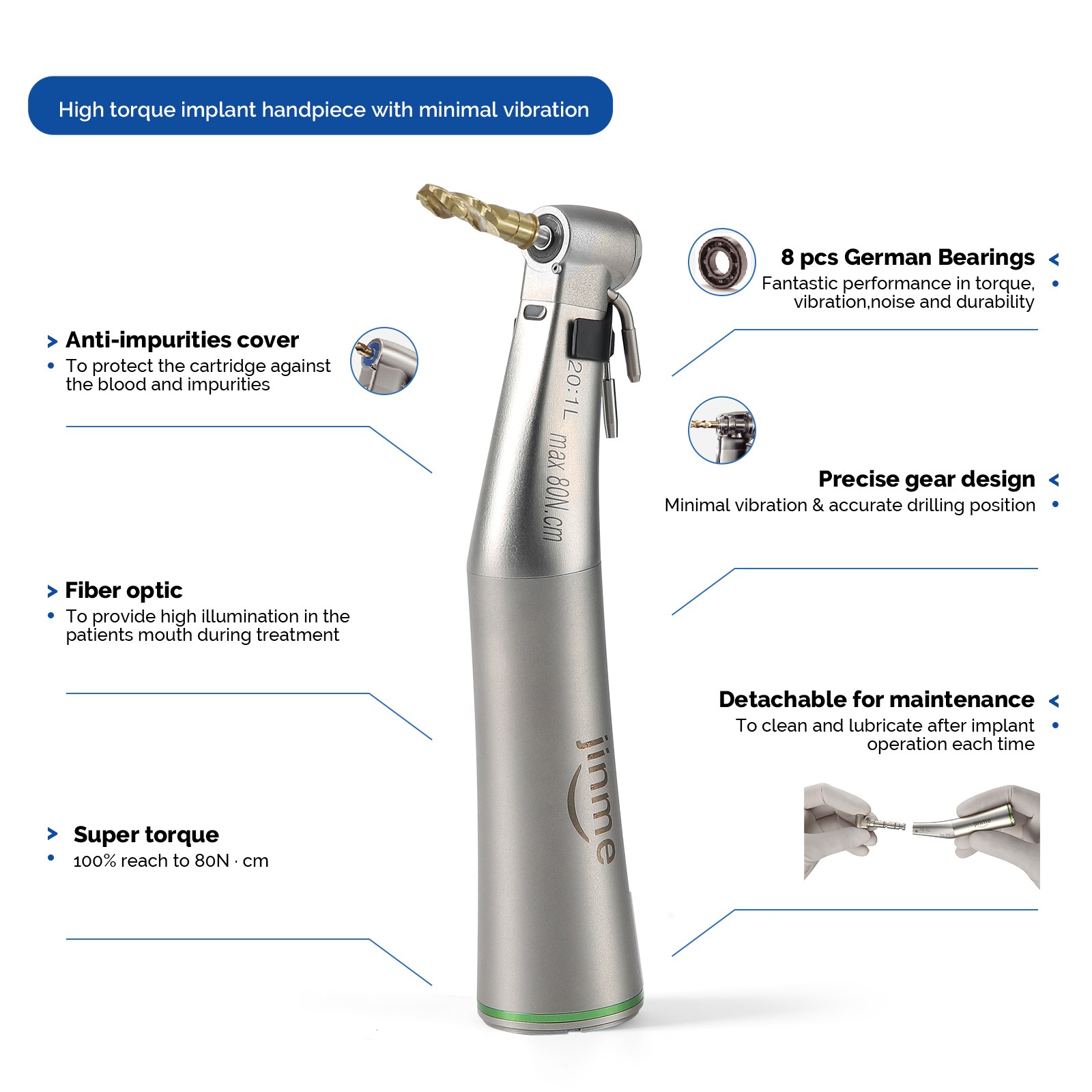 Jinme Dental 20:1 Implant contra angle handpiece Ceramic Bearing #112032