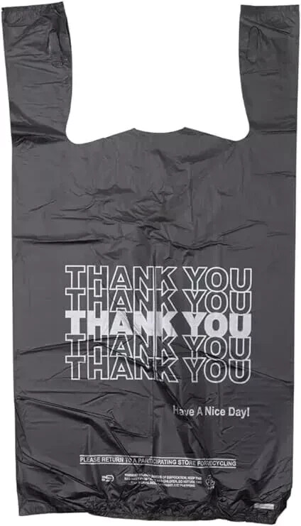 New Large 21 x 6.5 x 11.5 “Thank You” T-Shirt Plastic Grocery Black Bags-1000