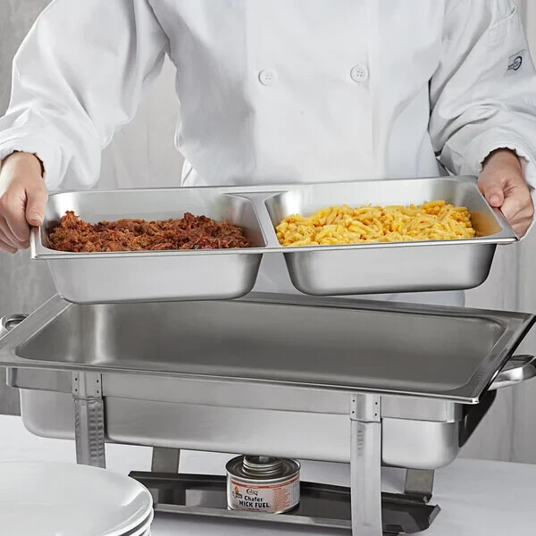Lot of 6 Choice Full Size 2-1/2″ Deep Divided Stainless Steam Table Pan 24 Gauge