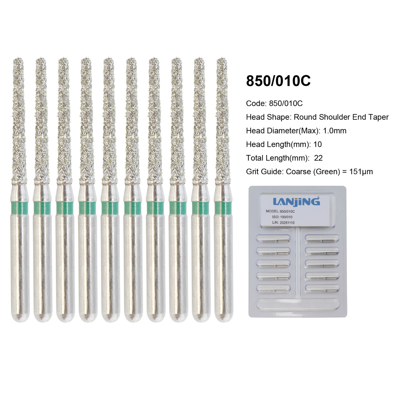 Dental Diamond Burs FG Round End Taper Super Coarse Fine Grit High Speed 856 850