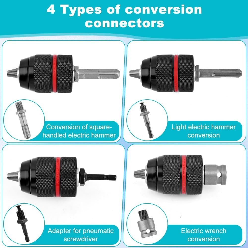 1/2 To 3/8 Impact Adapter, Keyless Drill Chuck 1/220unf Mount 1.513mm SelfTig…