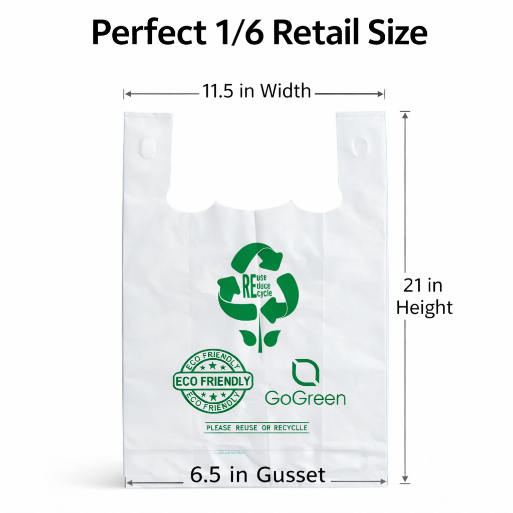 1/6 Large White Grocery T-Shirt Bags 21×11.5×6.5 Extra Heavy Duty 4.0 Mil