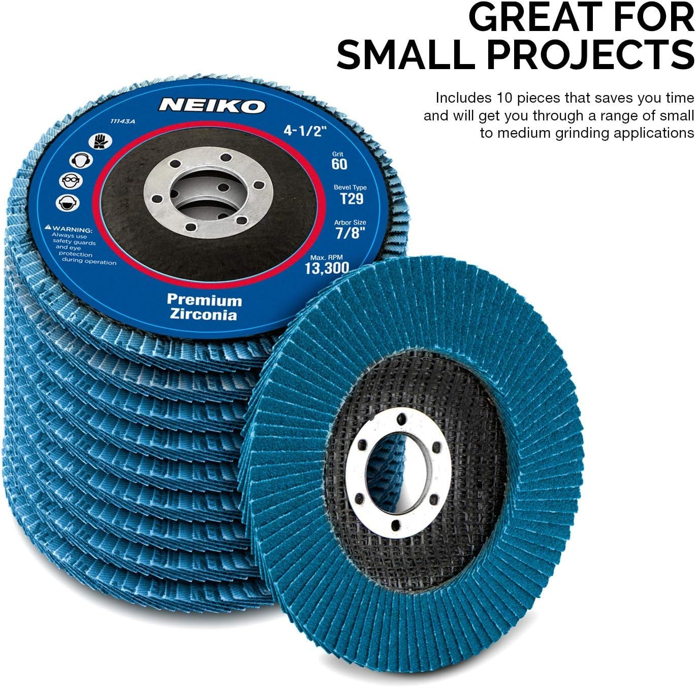 11143A 10 Pack Zirconia Flap Discs 4-1/2 for Angle Grinder,60 Grit Flapper Wheel