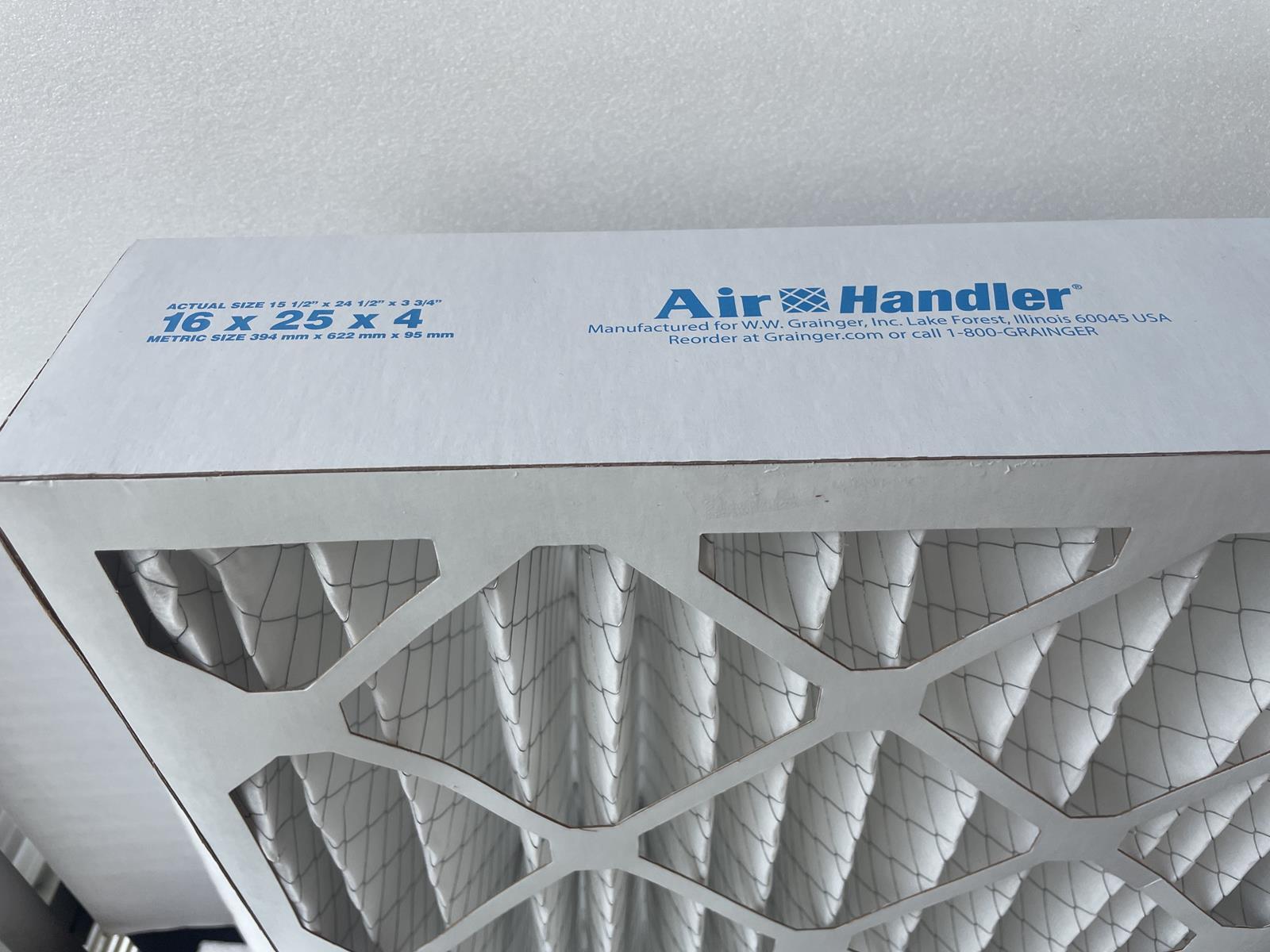 AIR HANDLER (6) 6B949 16X25X4 HC PLEAT MERV 8 FILTERS, BOX OF 6