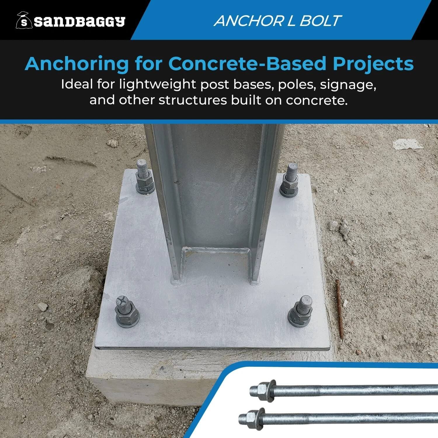 Sandbaggy 1/2″ x 6″ Threaded Concrete Anchor L-Bolts – Hot Dipped Galvanized