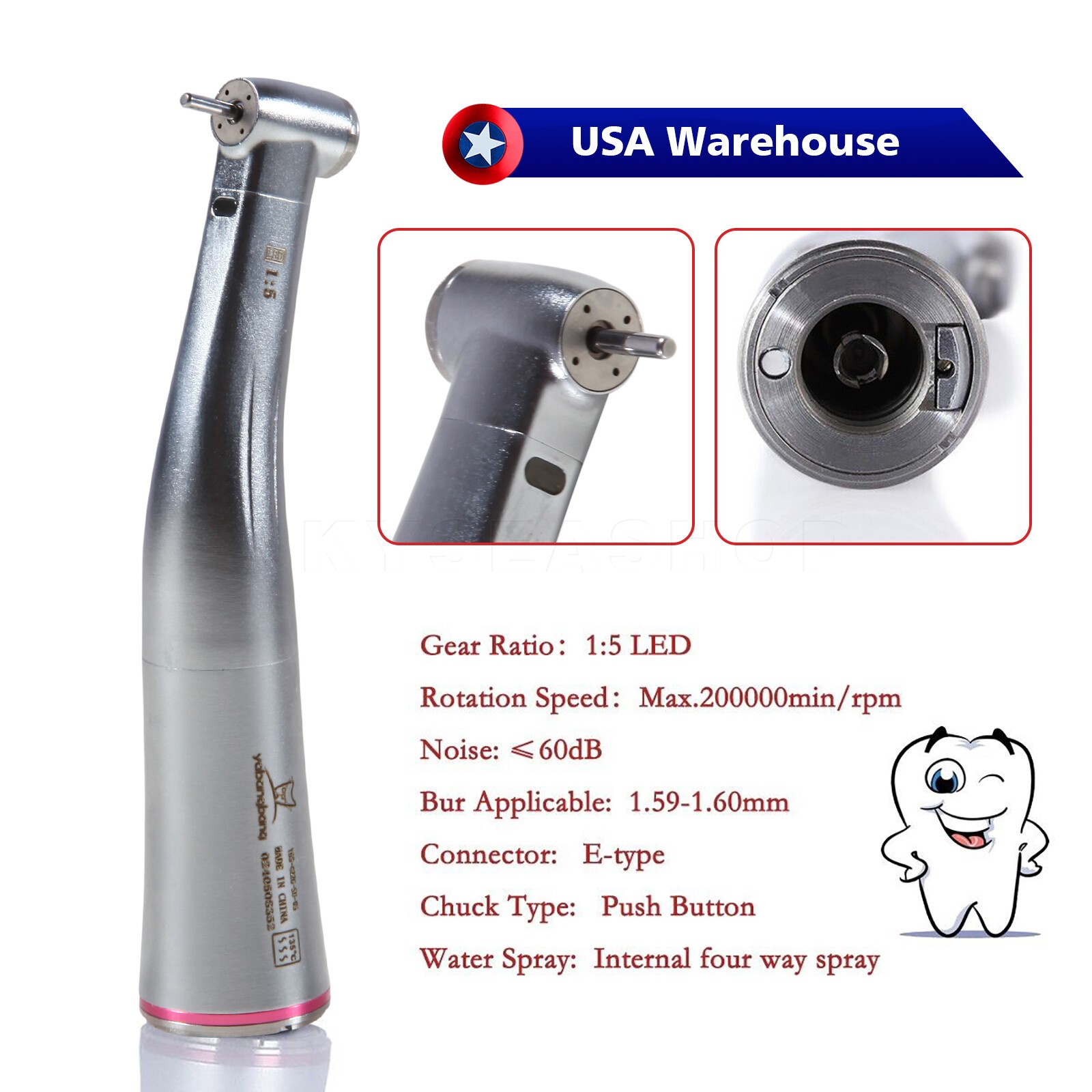 Yabangbang Dental 1:5 LED Fiber Optic Contra Angle Handpiece