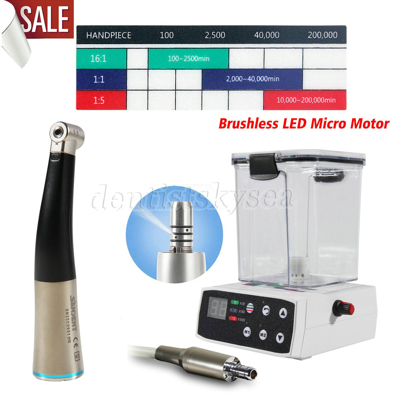 Dental Electric LED Brushless Micro Motor/1:1 Fiber Optic LED Handpiece