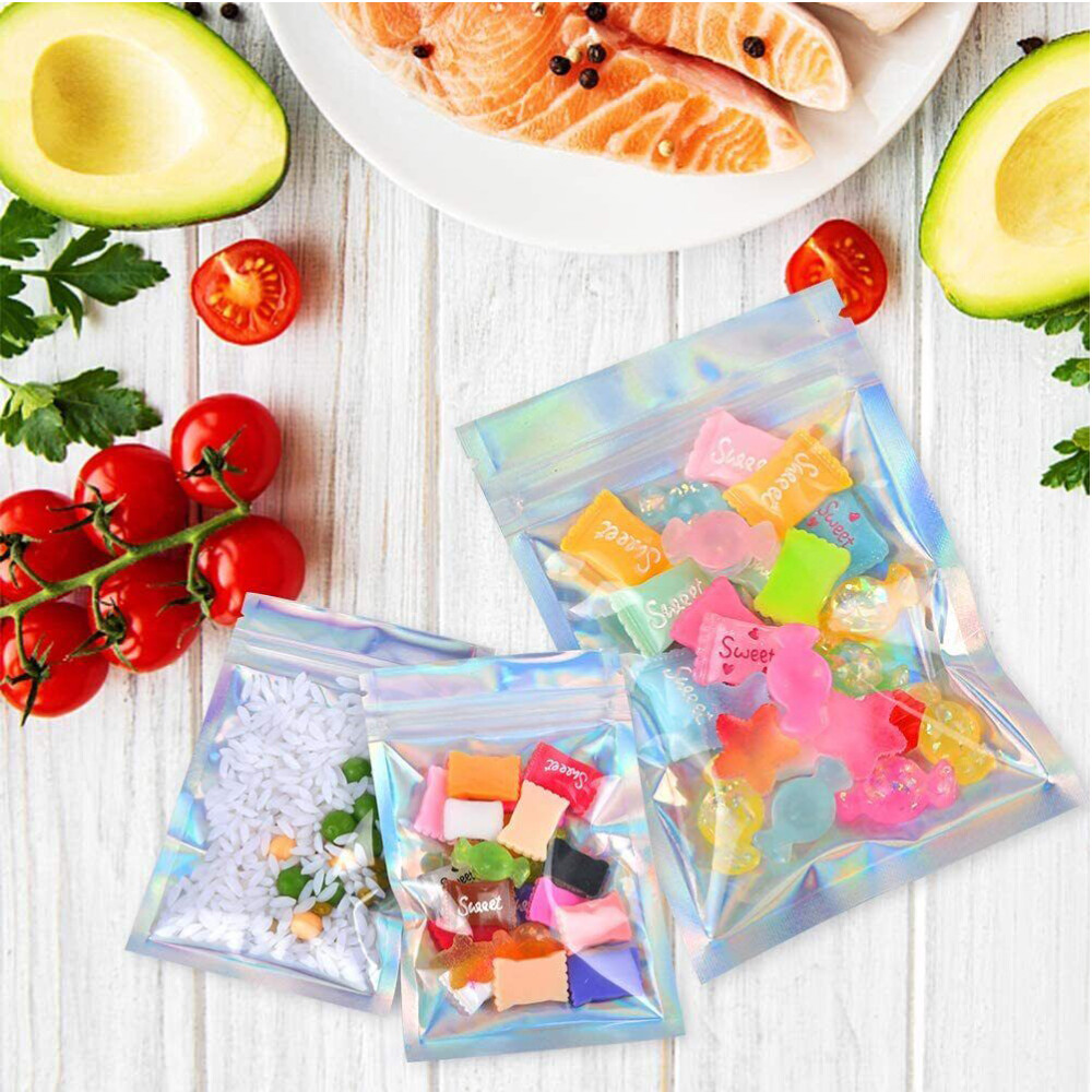 400 pcs Holographic Mylar Foil Bags Smell Proof Resealable Zip Lock Pouch Black