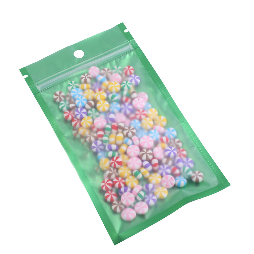 100x Matte Clear & Green Mylar Zip Lock Bags w/ Hang Hole 12x20cm 4.75×7.75in