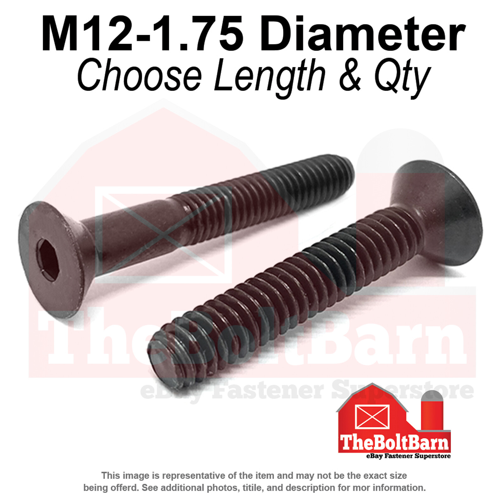 M12-1.75 Class 12.9 Flat Socket Head Cap Screws Black Oxide (Pick Length & Qty)