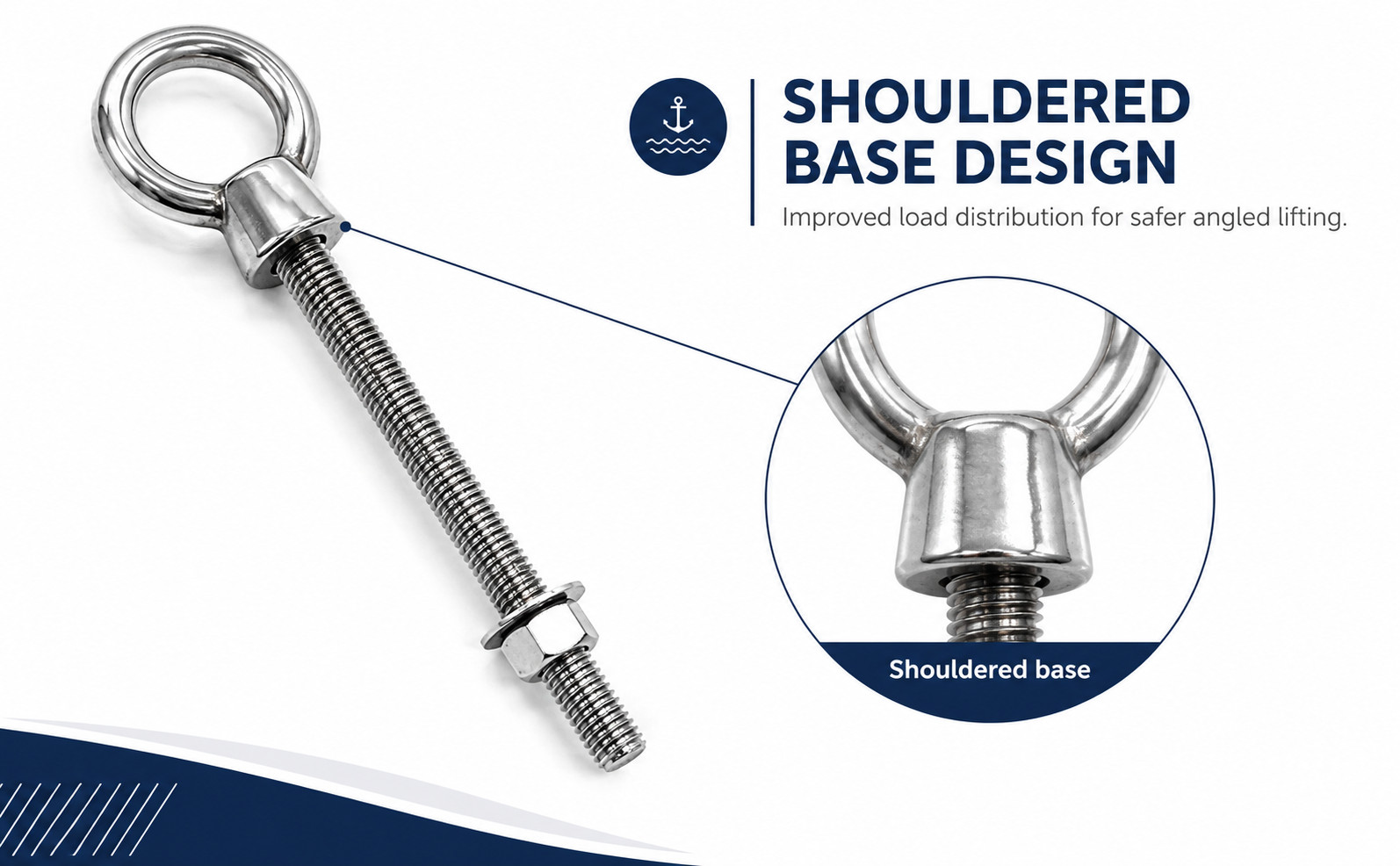 Marine T316 Stainless Steel 5/16″ x 2-5/16″ Shoulder Eye Bolt 800 Lbs WLL