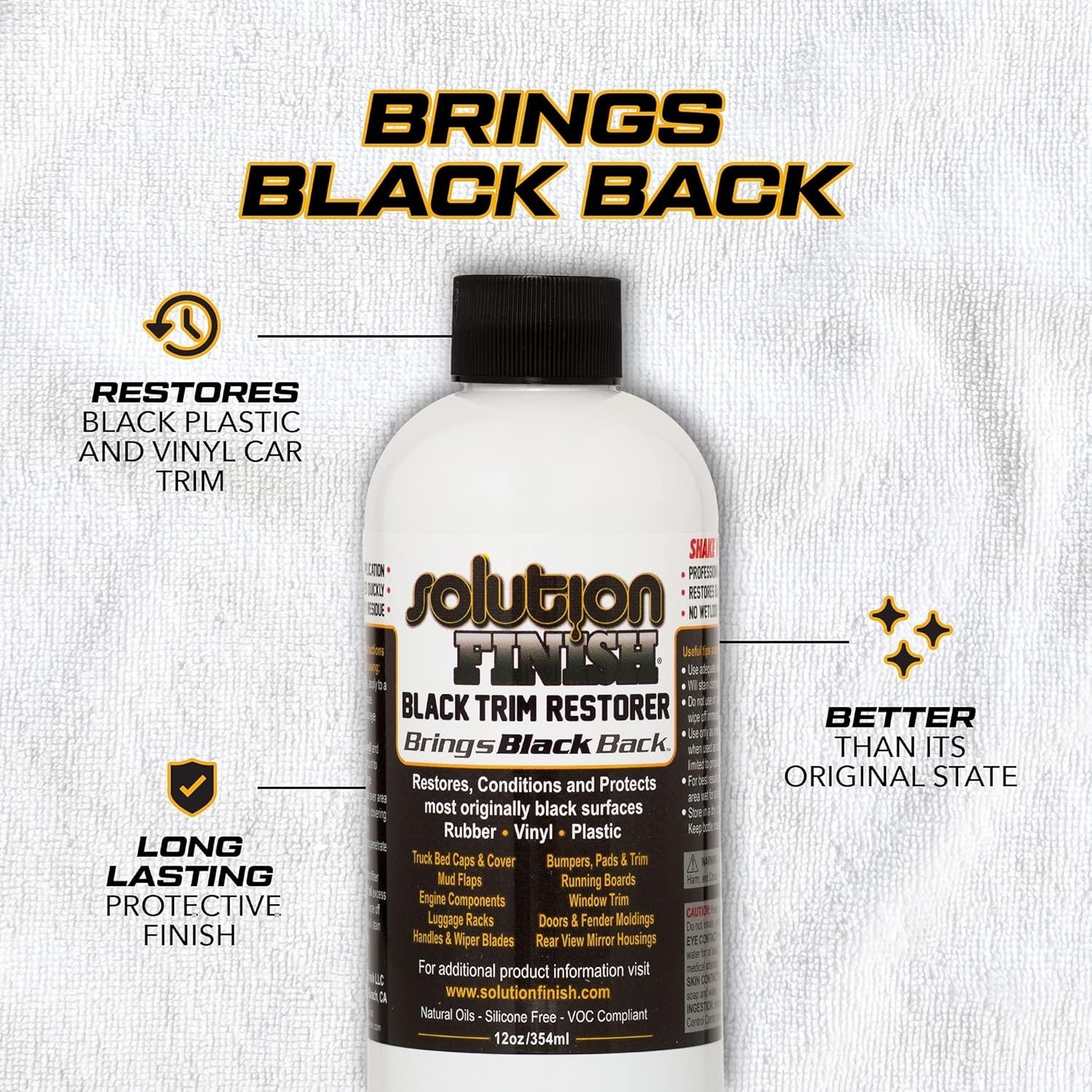 Solution Finish – Black Plastic & Vinyl Trim Restorer, Black (12 oz)