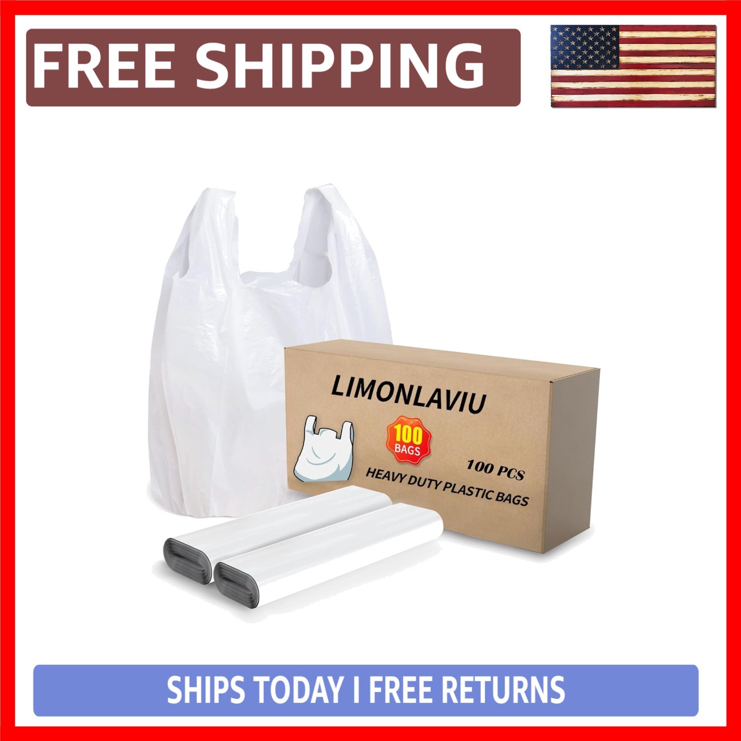 Bulk 100 Plastic Grocery Bags with Handles – Perfect for Small Business & Retail