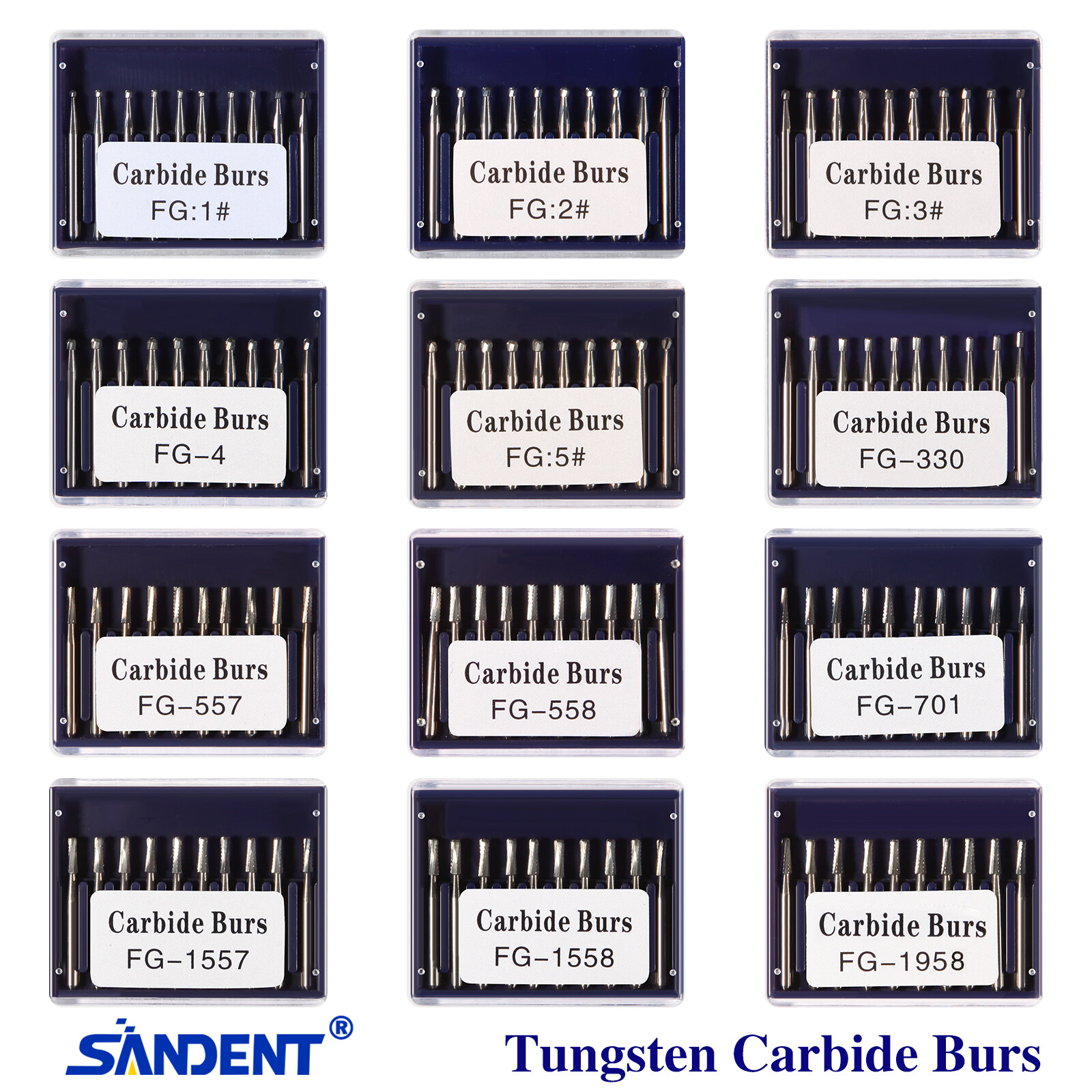 Dental Carbide Burs FG1/2/3/4/5/330 Round for High Speed Handpiece 10 Pcs/set