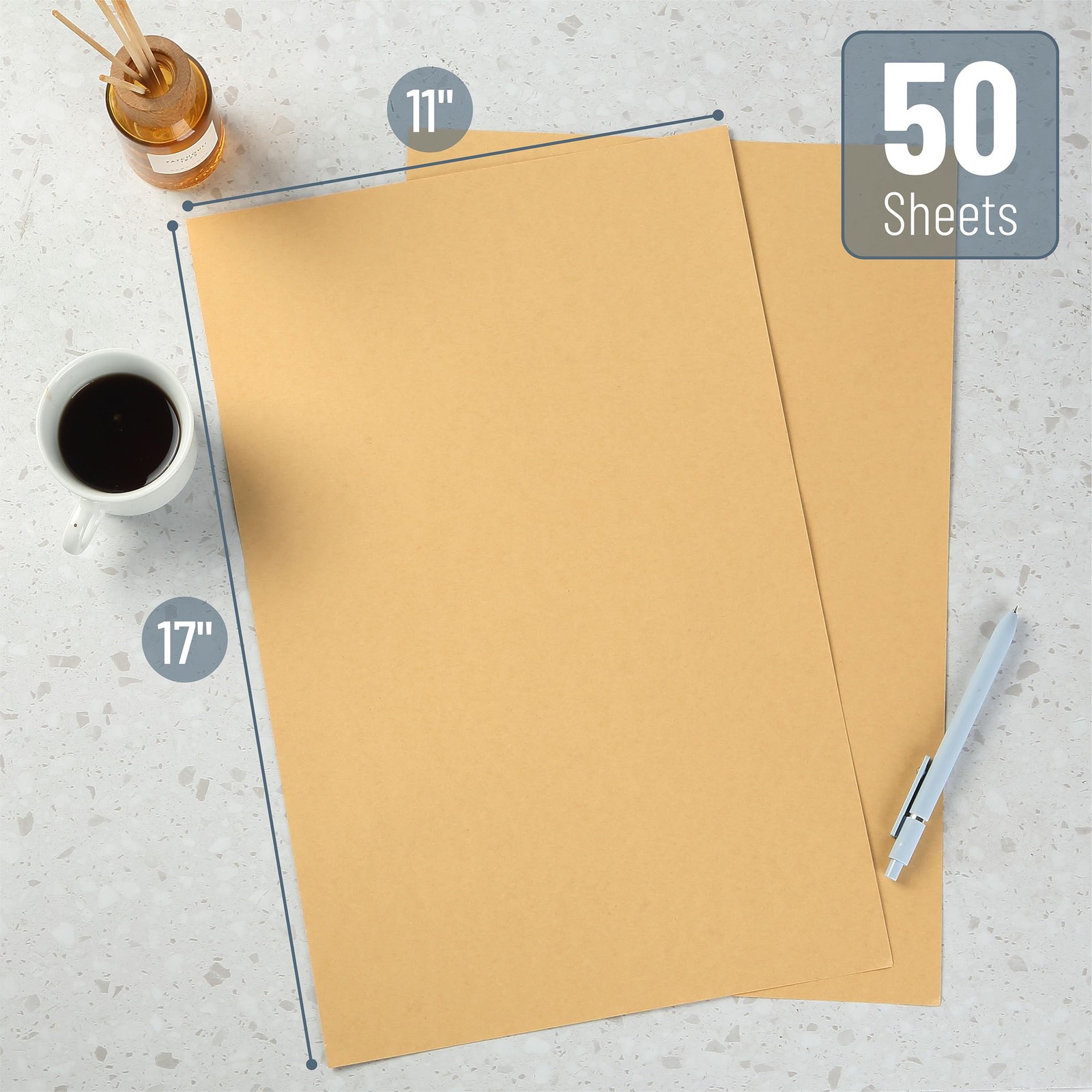 Kraft Paper Sheets 11×17 HeavyDuty Brown Stationery 50 Pcs for Craft Projects
