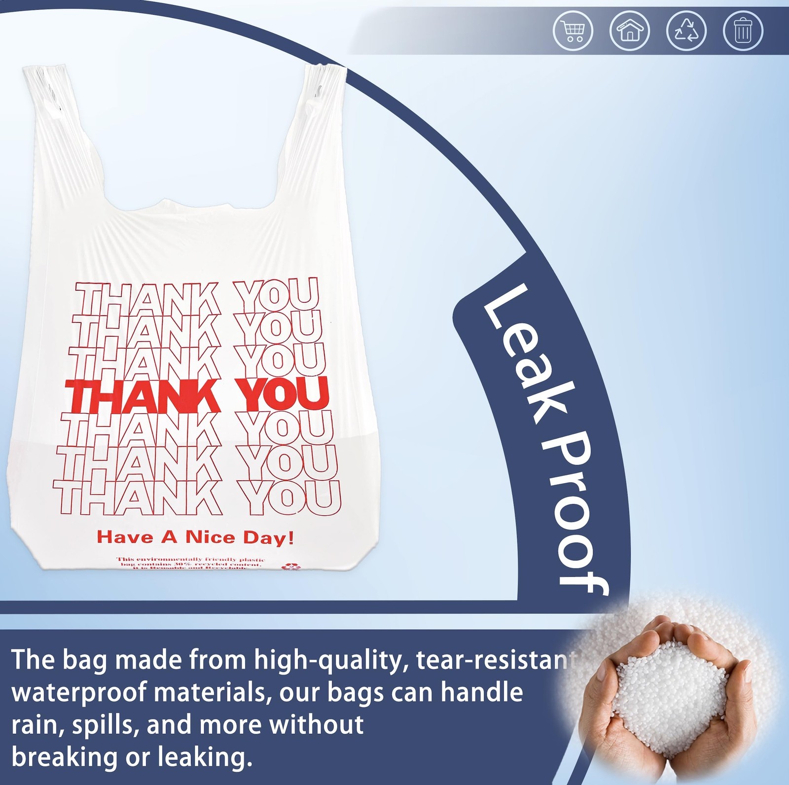 YoYoRain 100 Count White Thank You T-Shirt Bags, 11 x 6 x 21 in